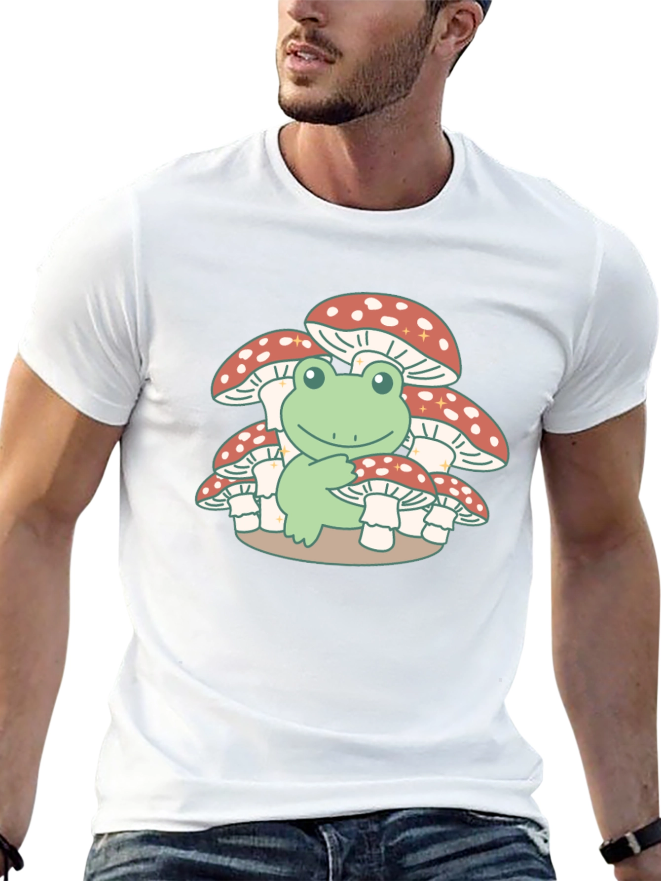 Black Frog on Mushrooms T-Shirt - Cute & Unique Design view 13