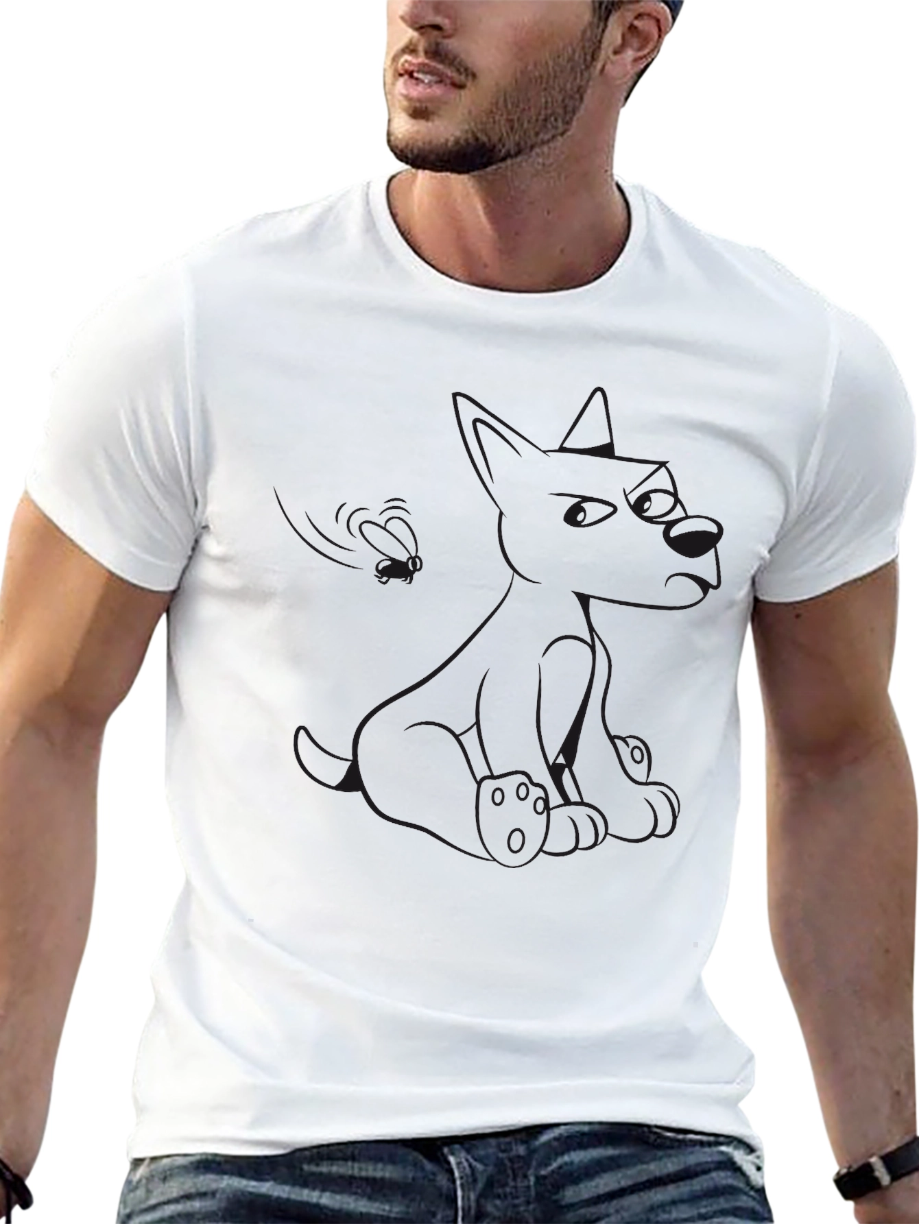 Black Men's Black Graphic Tee - Subtle Cartoon Dog Design view 13