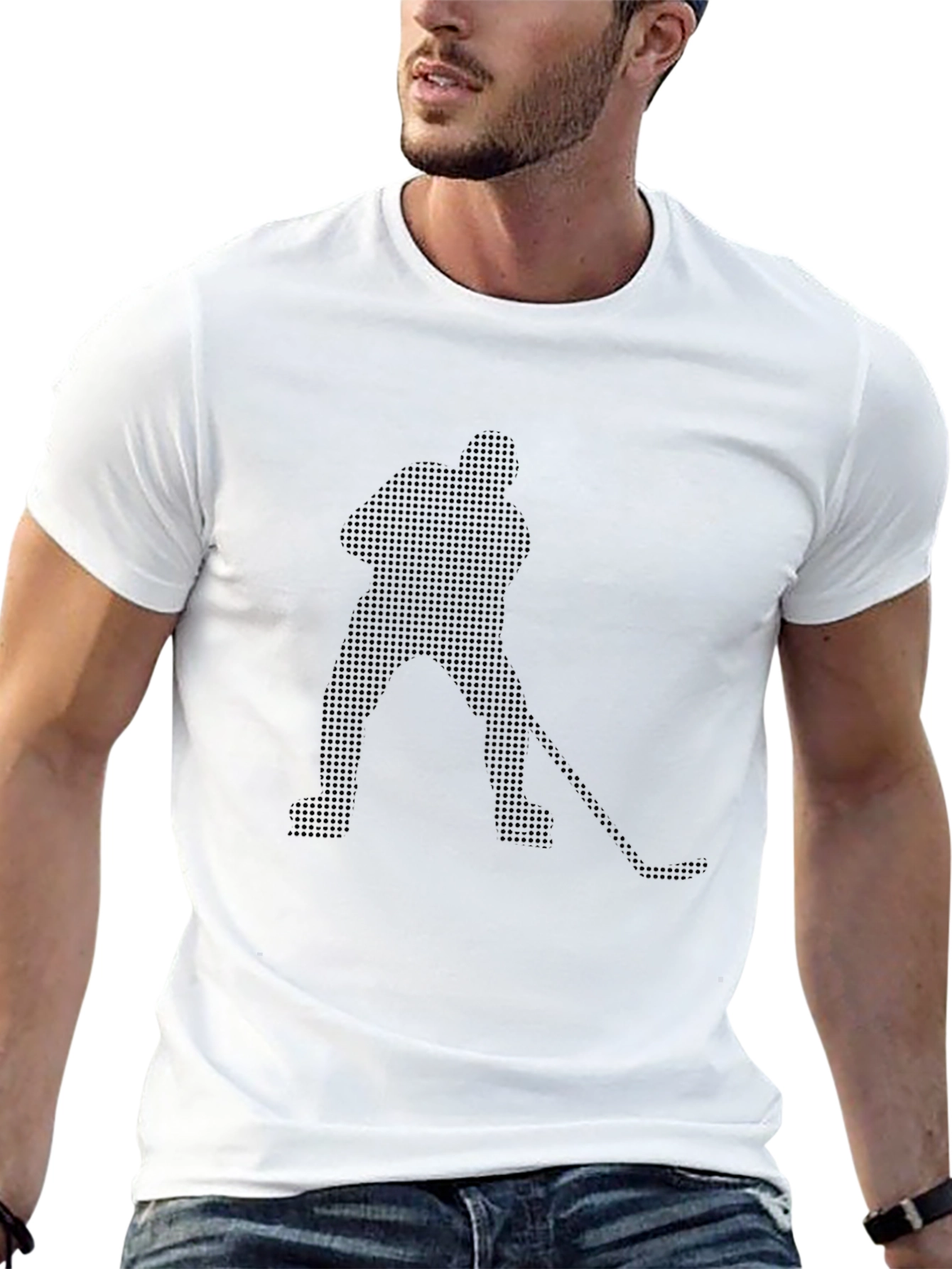 Black Hockey Player Graphic Tee - Black Cotton Blend view 13