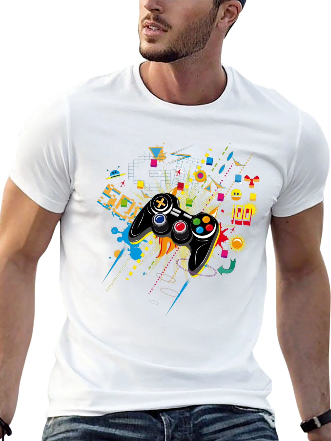 Black Retro Gaming T-Shirt - Classic Controller Design view 13