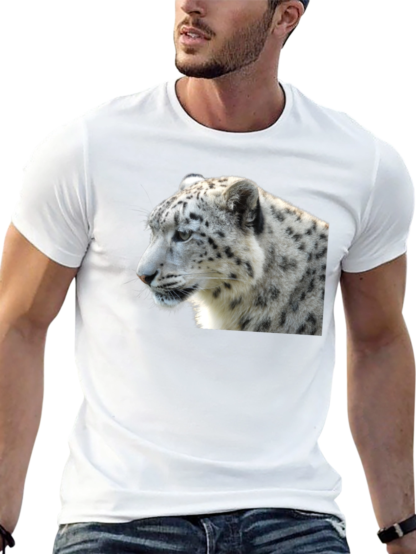 Black Snow Leopard T-Shirt - Black, Wildlife Tee view 13