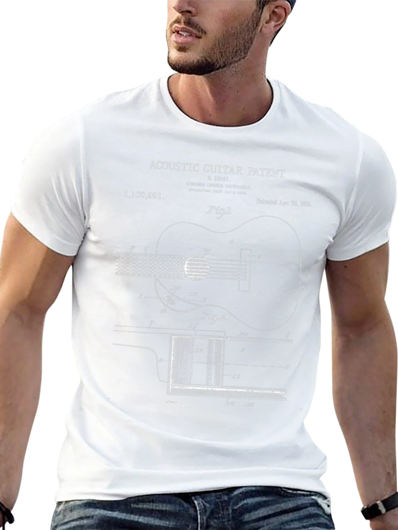 Black Acoustic Guitar Patent Print T-Shirt view 13