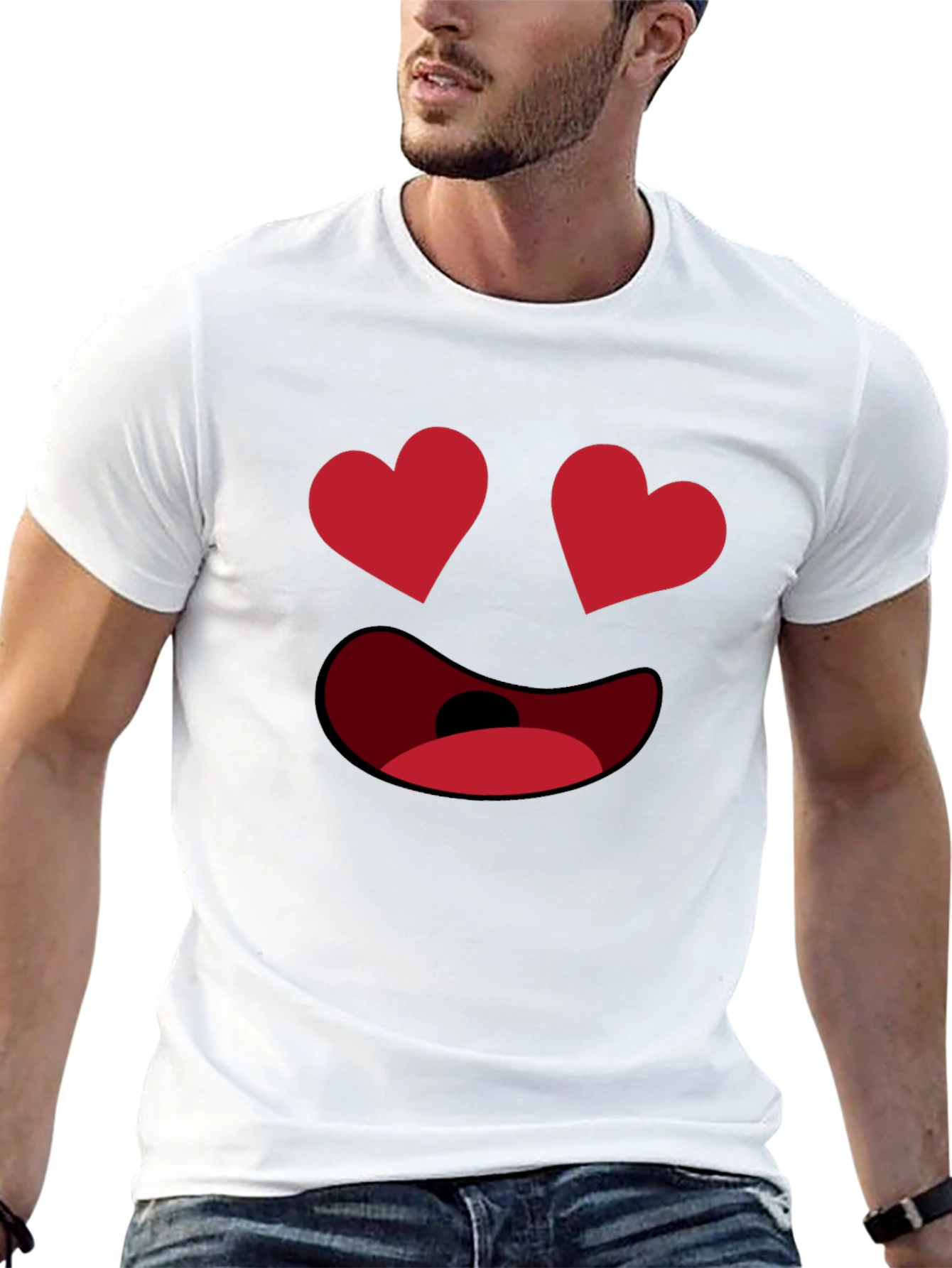 Black Heart Eyes Emoji Black T-Shirt - Express Your Love! view 13