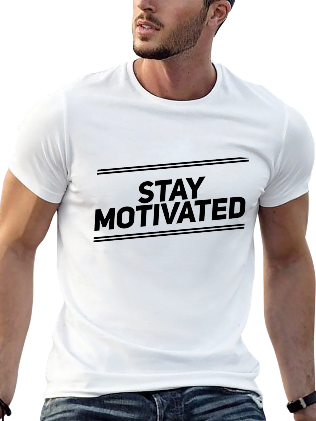 Black Stay Motivated Black Graphic T-Shirt view 13