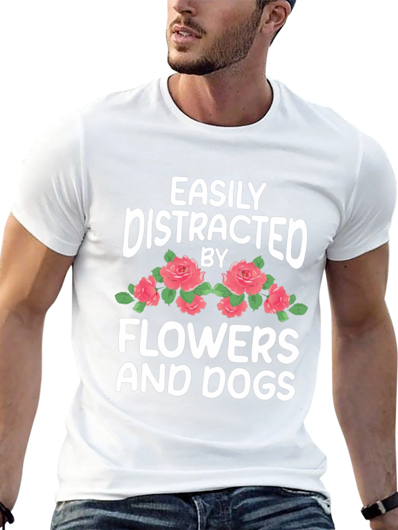 Black Easily Distracted by Flowers and Dogs T-Shirt view 13