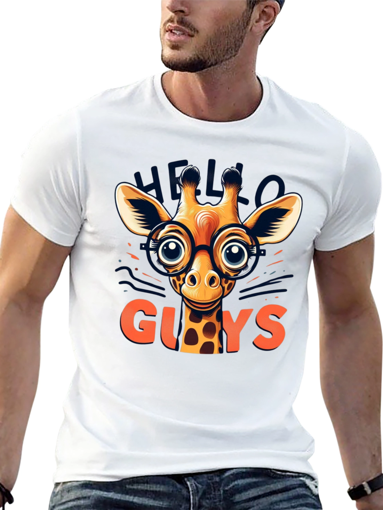 Black Giraffe with Glasses Graphic Tee - Hello Guys! view 13