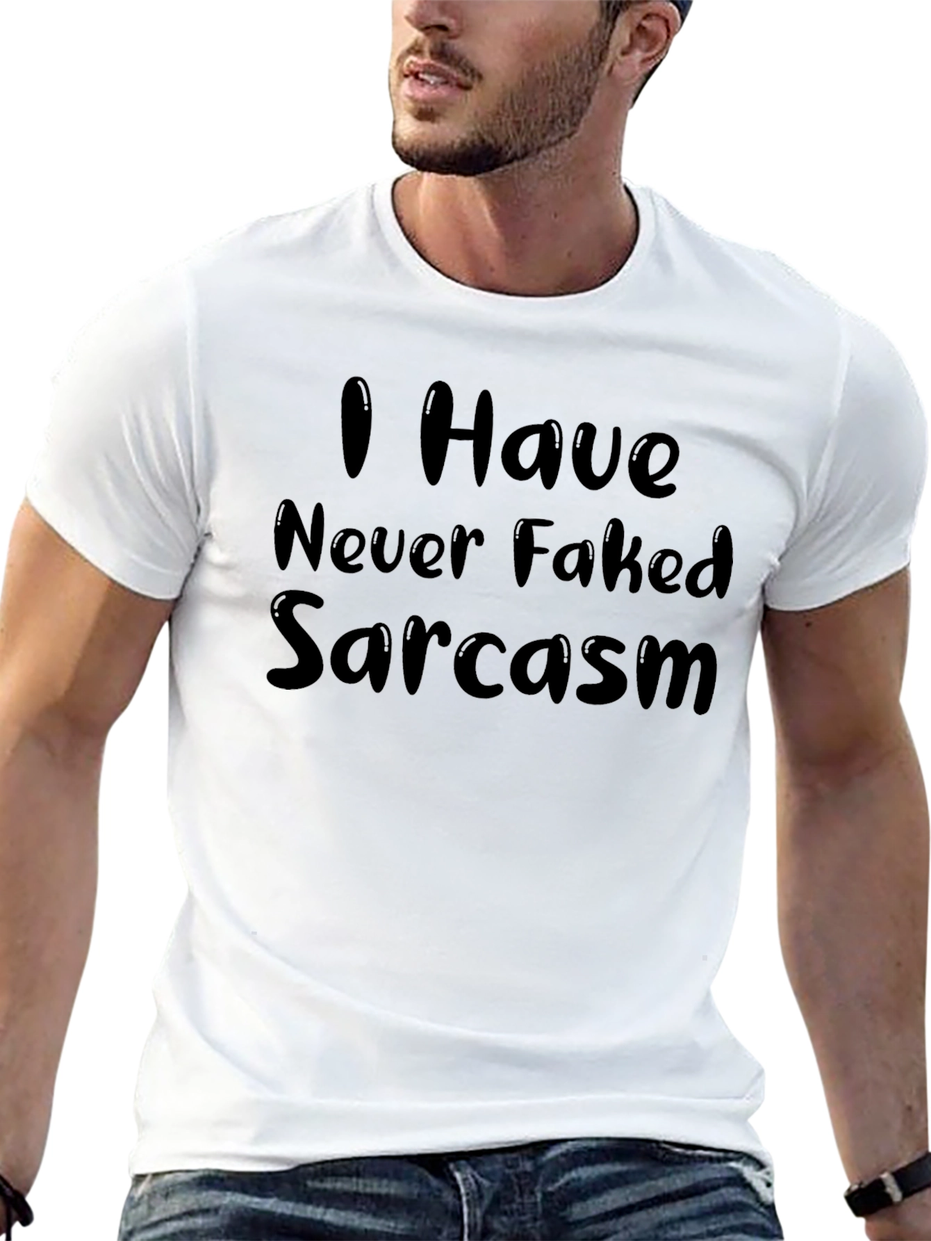 Black Funny Sarcastic Graphic T-Shirt - Never Faked view 13