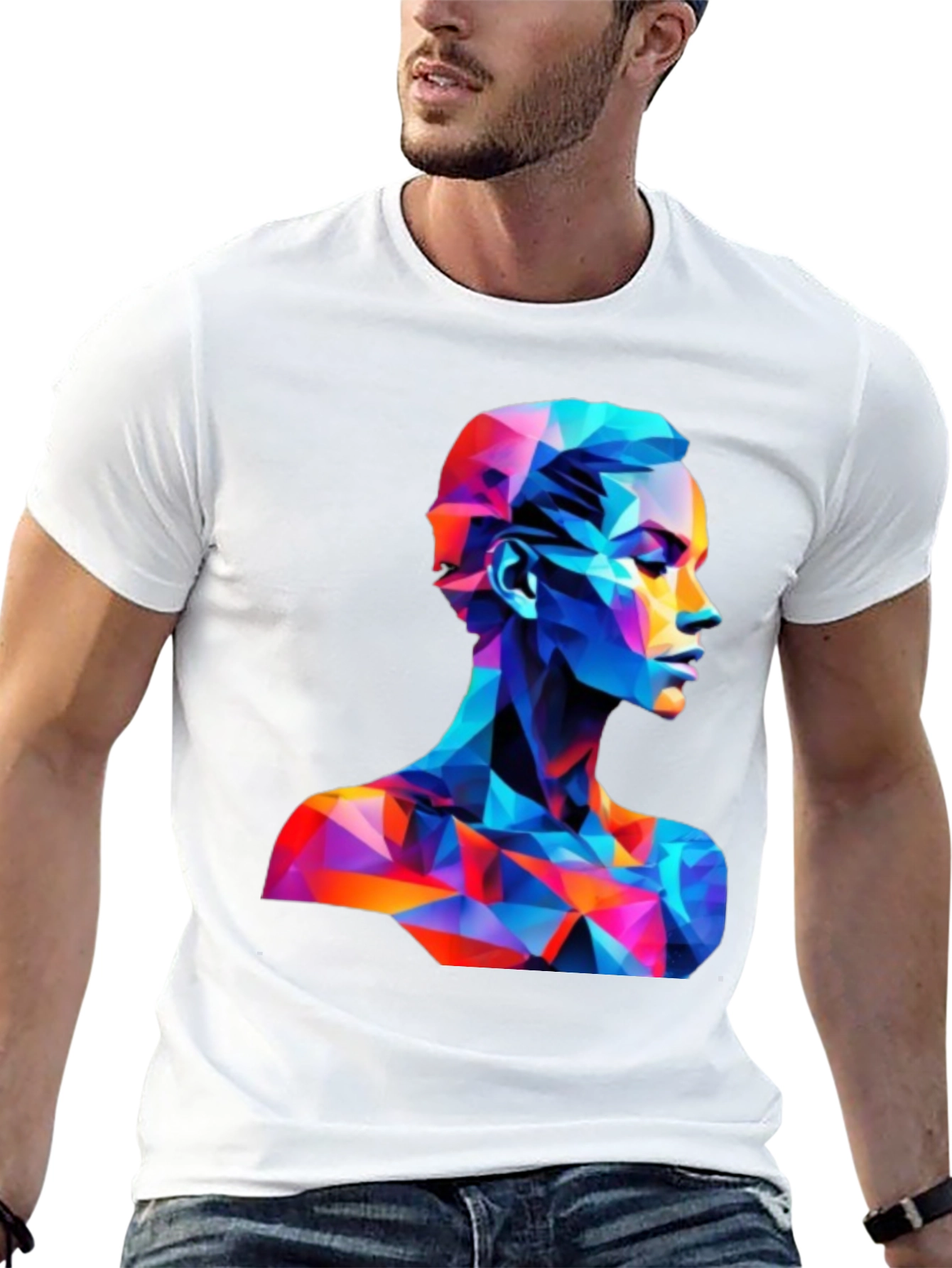 Abstract Geometric Face Graphic Black T-Shirt - 13