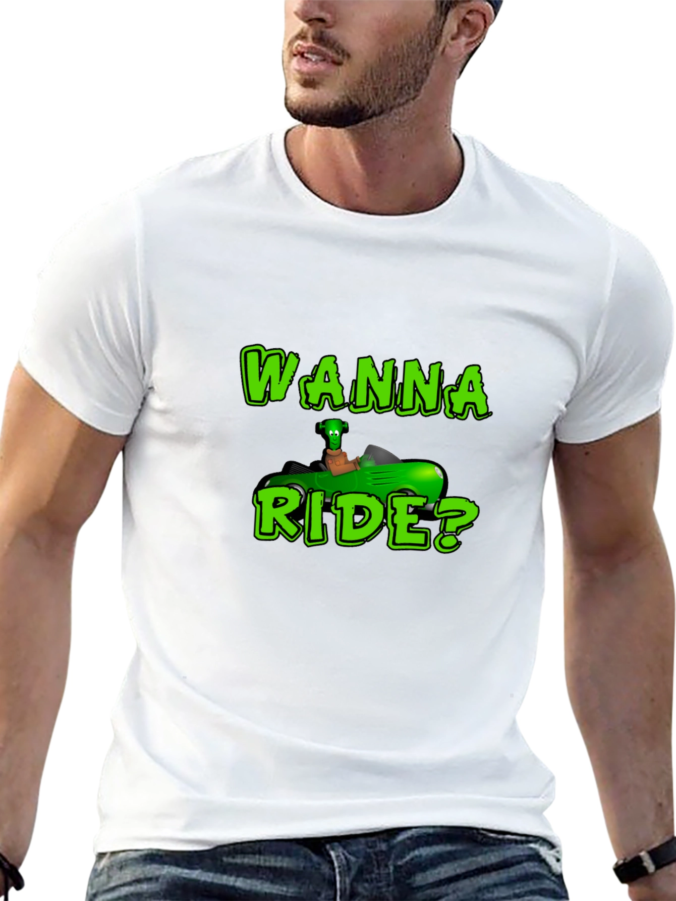 Black Wanna Ride? Green Car Black T-Shirt view 13