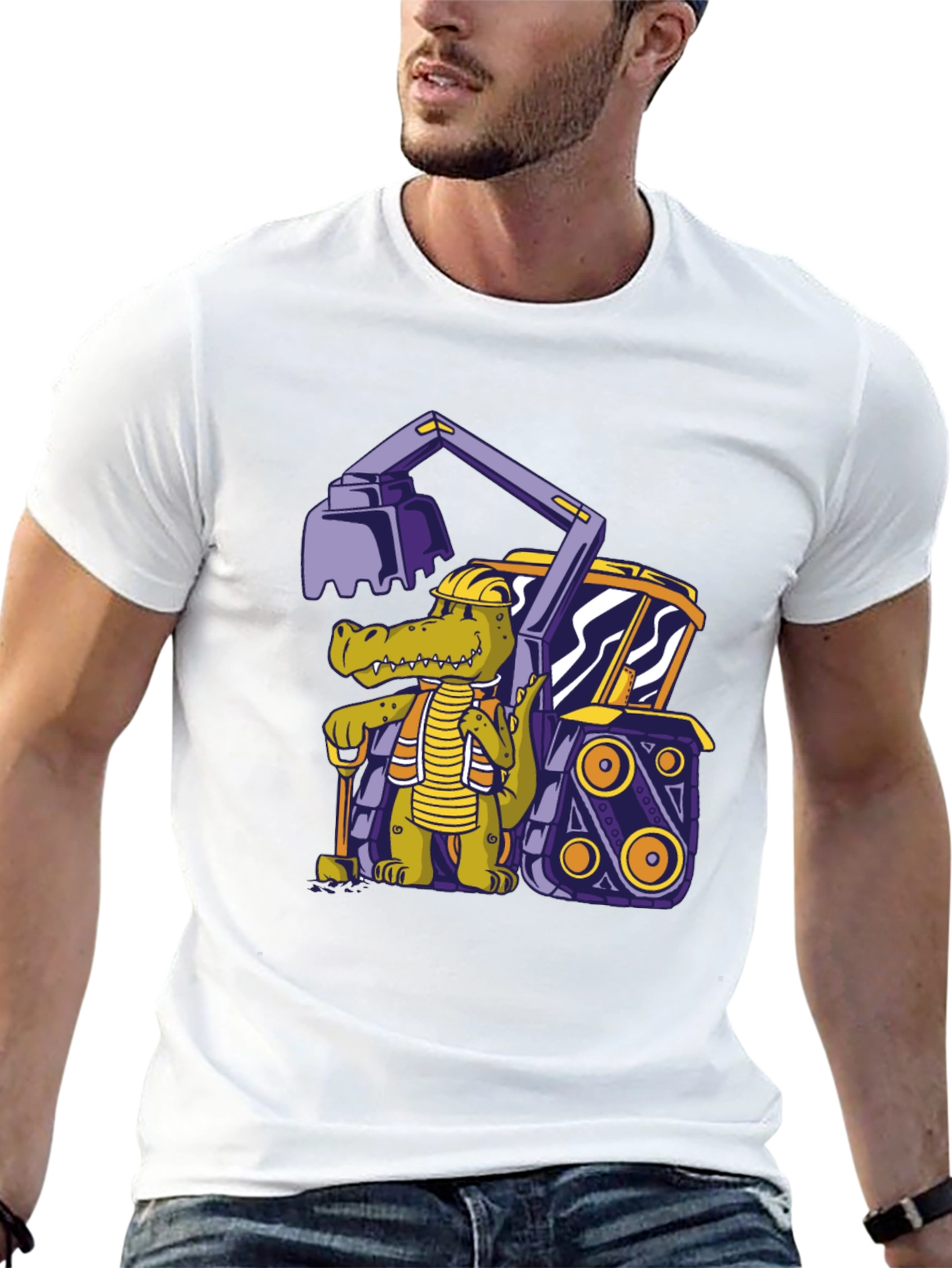 Black Crocodile Excavator T-Shirt - Cartoon Construction Tee view 13