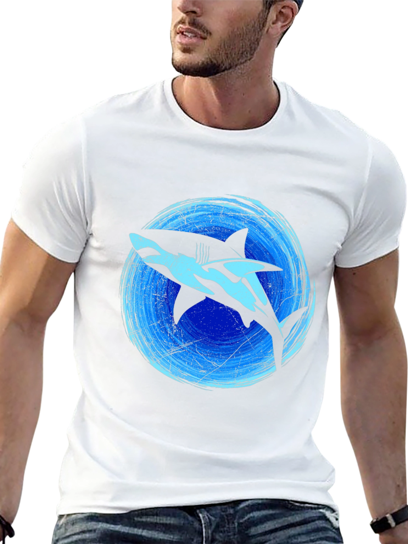 Black Shark Graphic Print Tee - Black Cotton Blend view 13