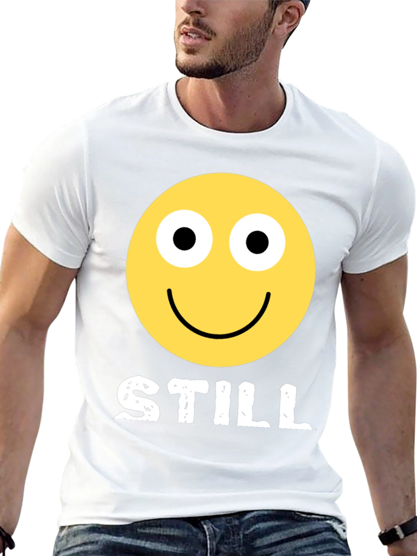 Black STILL Smiley Face Graphic Tee - Adult Humor Black T-Shirt view 13