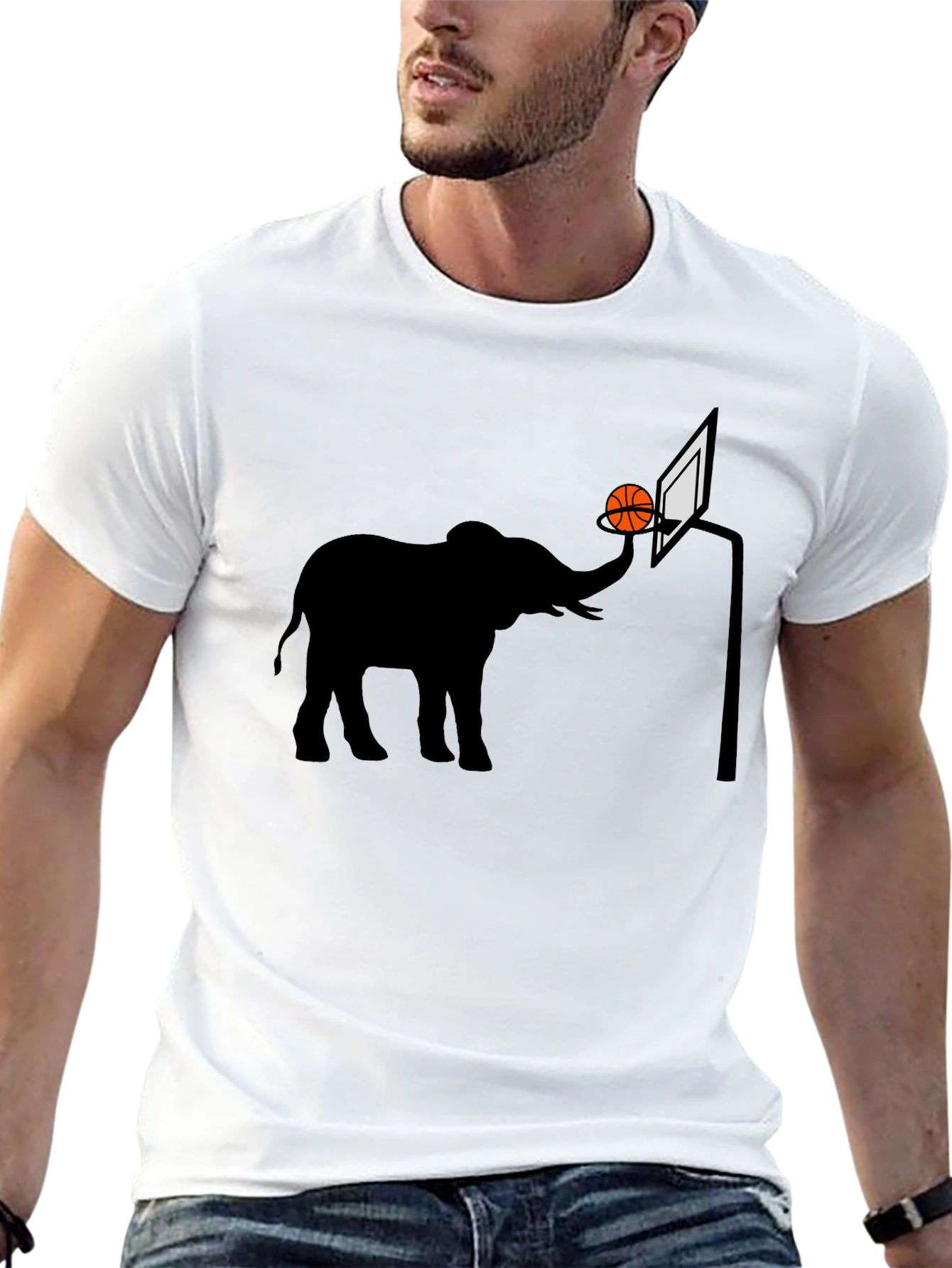 Black Elephant Basketball Graphic Tee - Novelty T-Shirt view 13