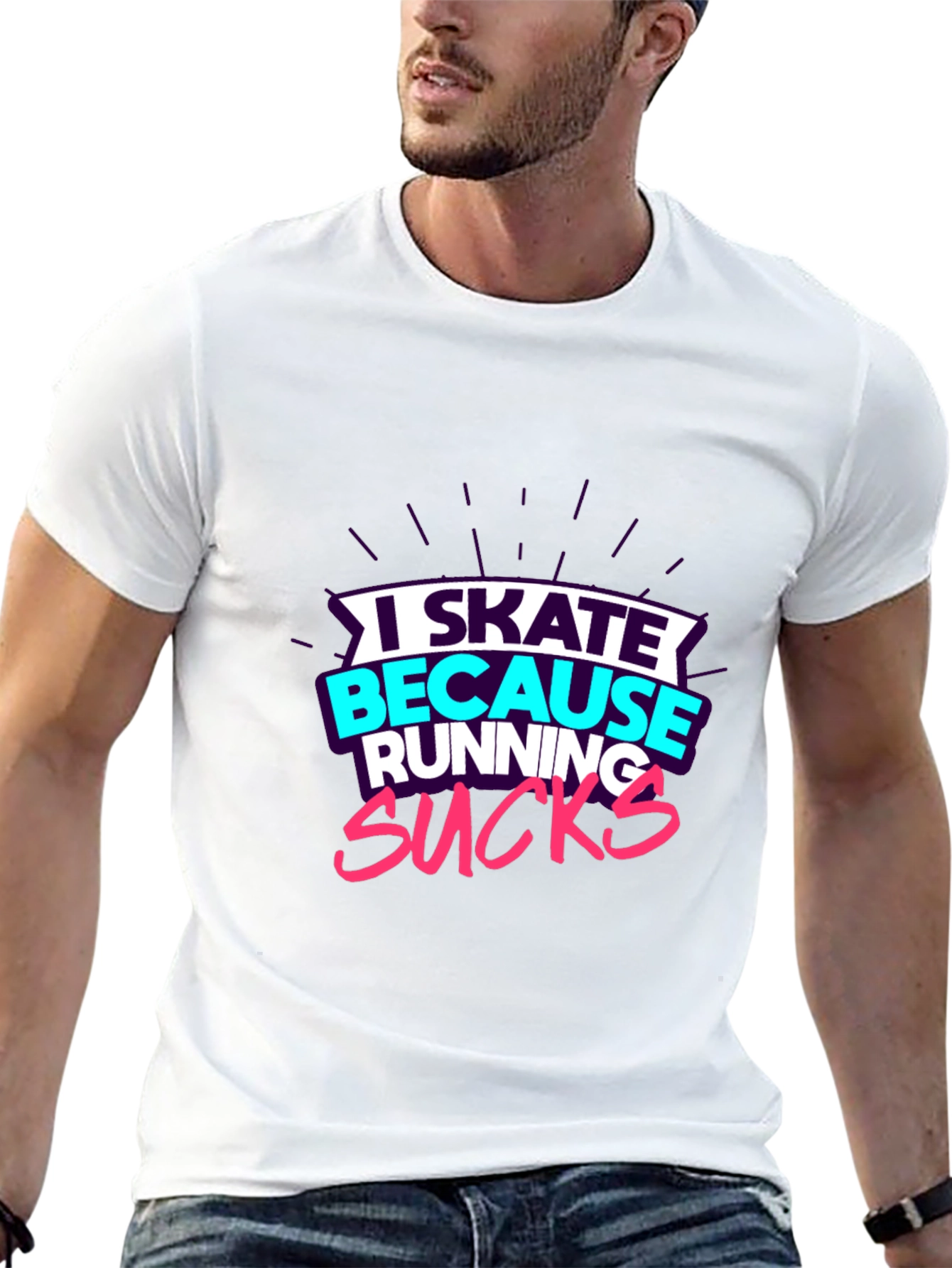 Black I Skate Because Running Sucks Graphic Tee view 13