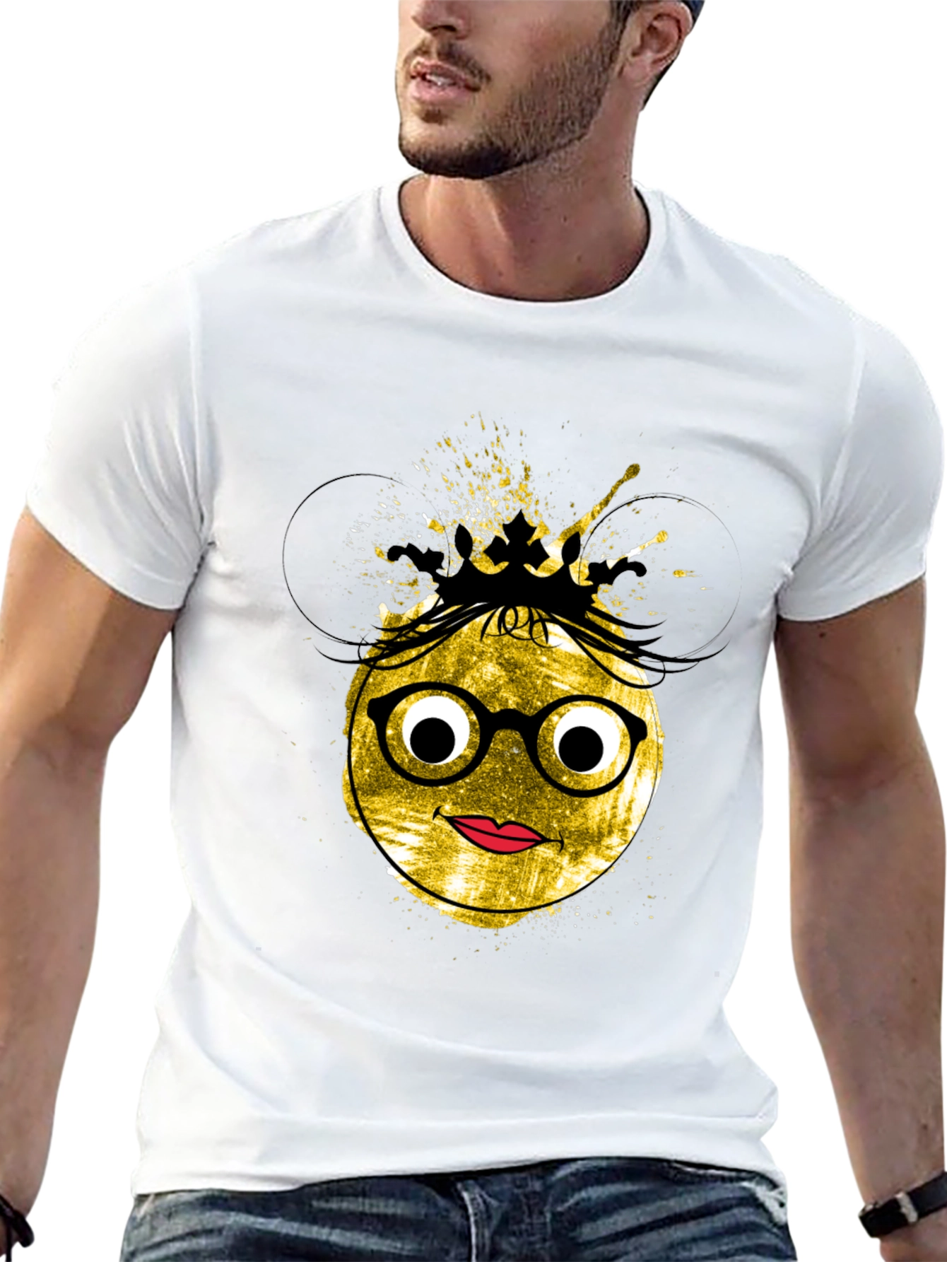 Black Trendy Graphic Tee - Nerdy Queen Emoji Design view 13