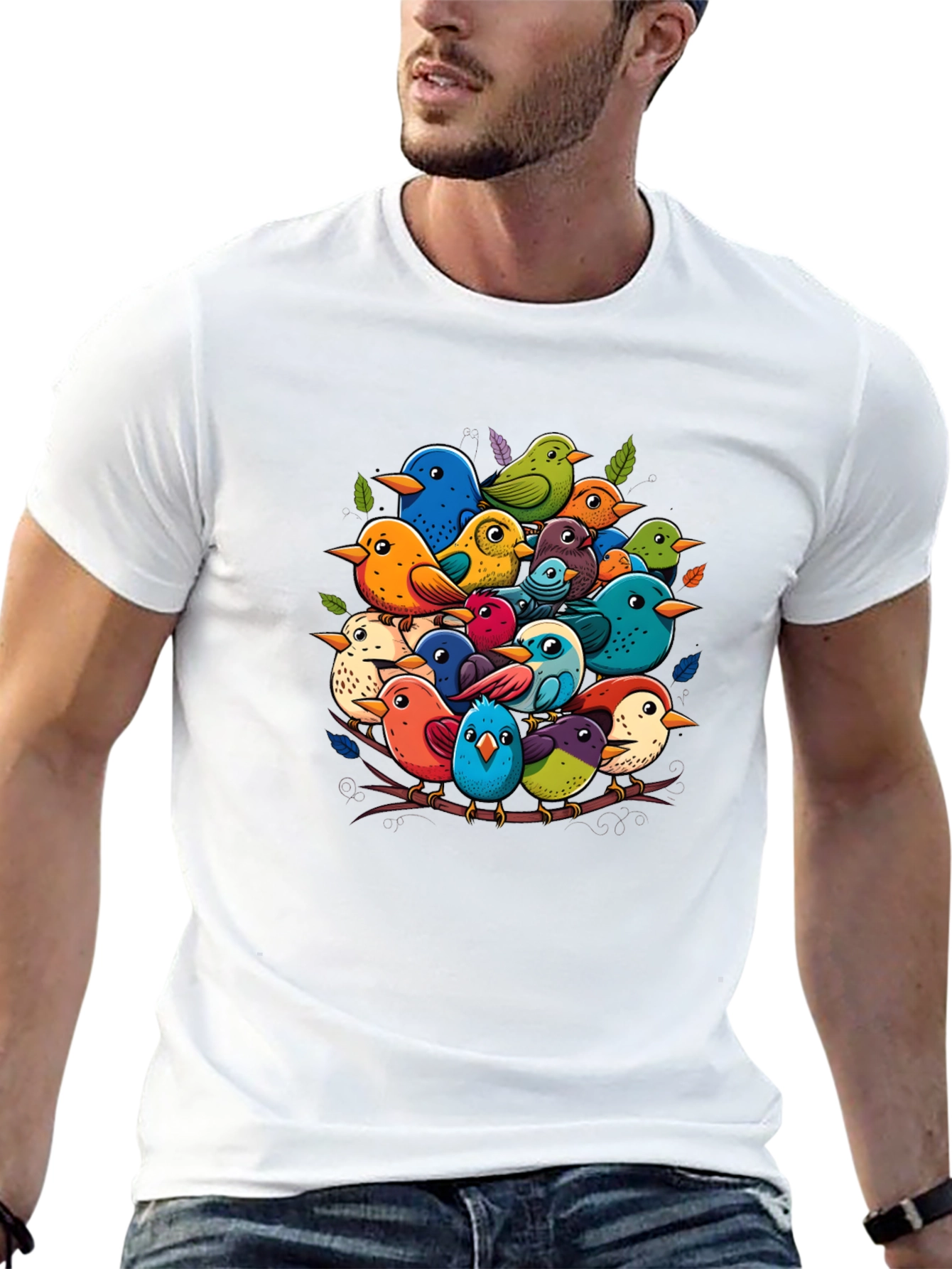 Black Colorful Birds Nest T-Shirt - Nature Lover's Tee view 13