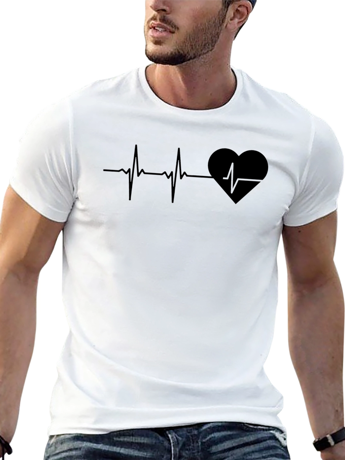 Black Heartbeat Heart Graphic T-Shirt - Black view 13