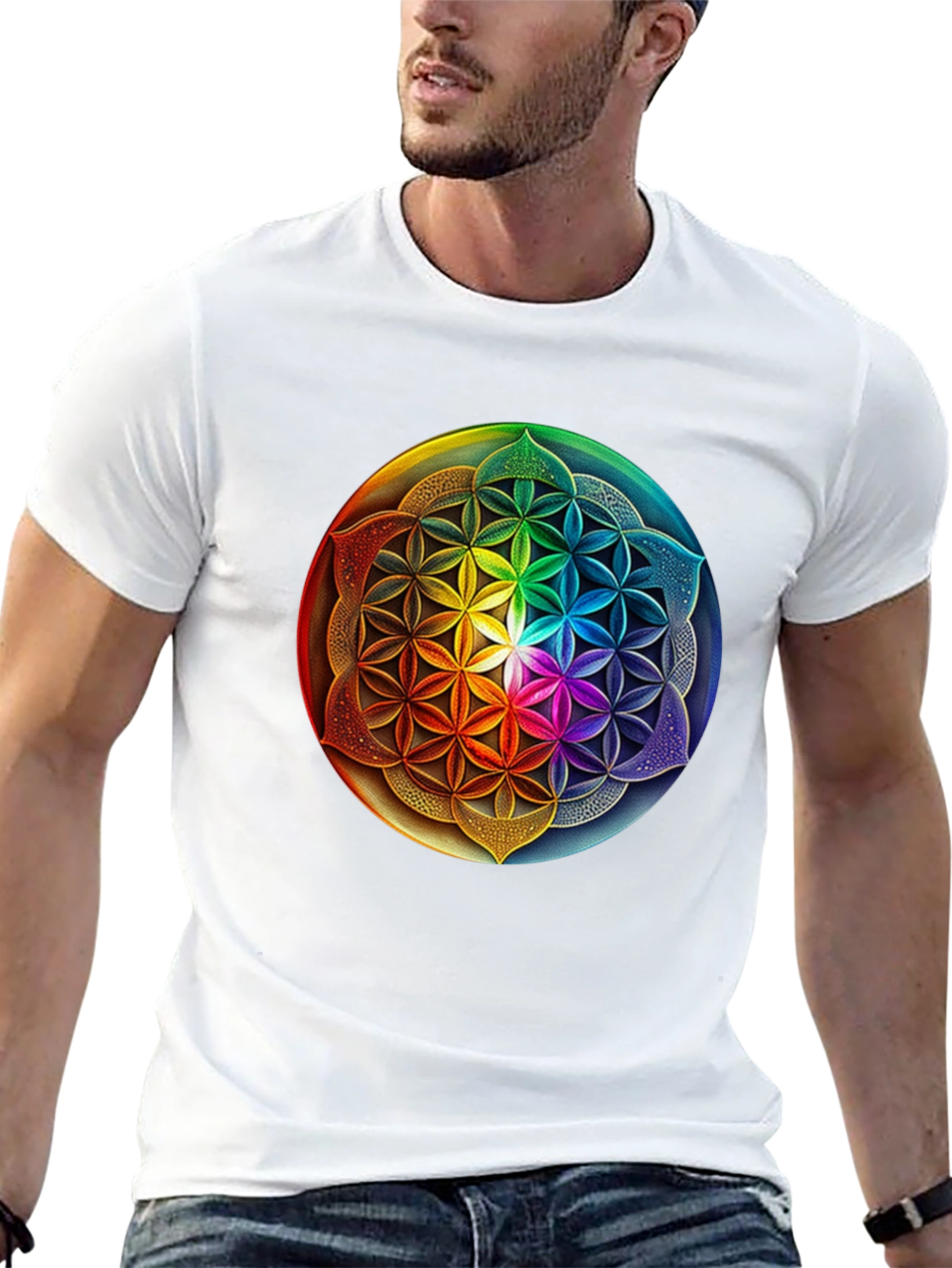 Black Rainbow Flower of Life Graphic Tee view 13