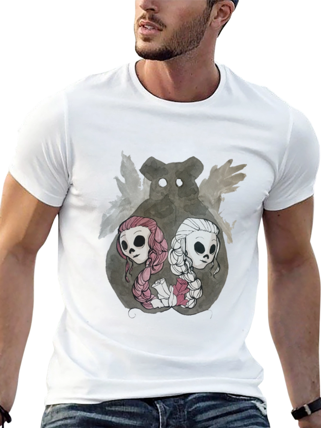 Black Gothic Skull & Bear T-Shirt view 13