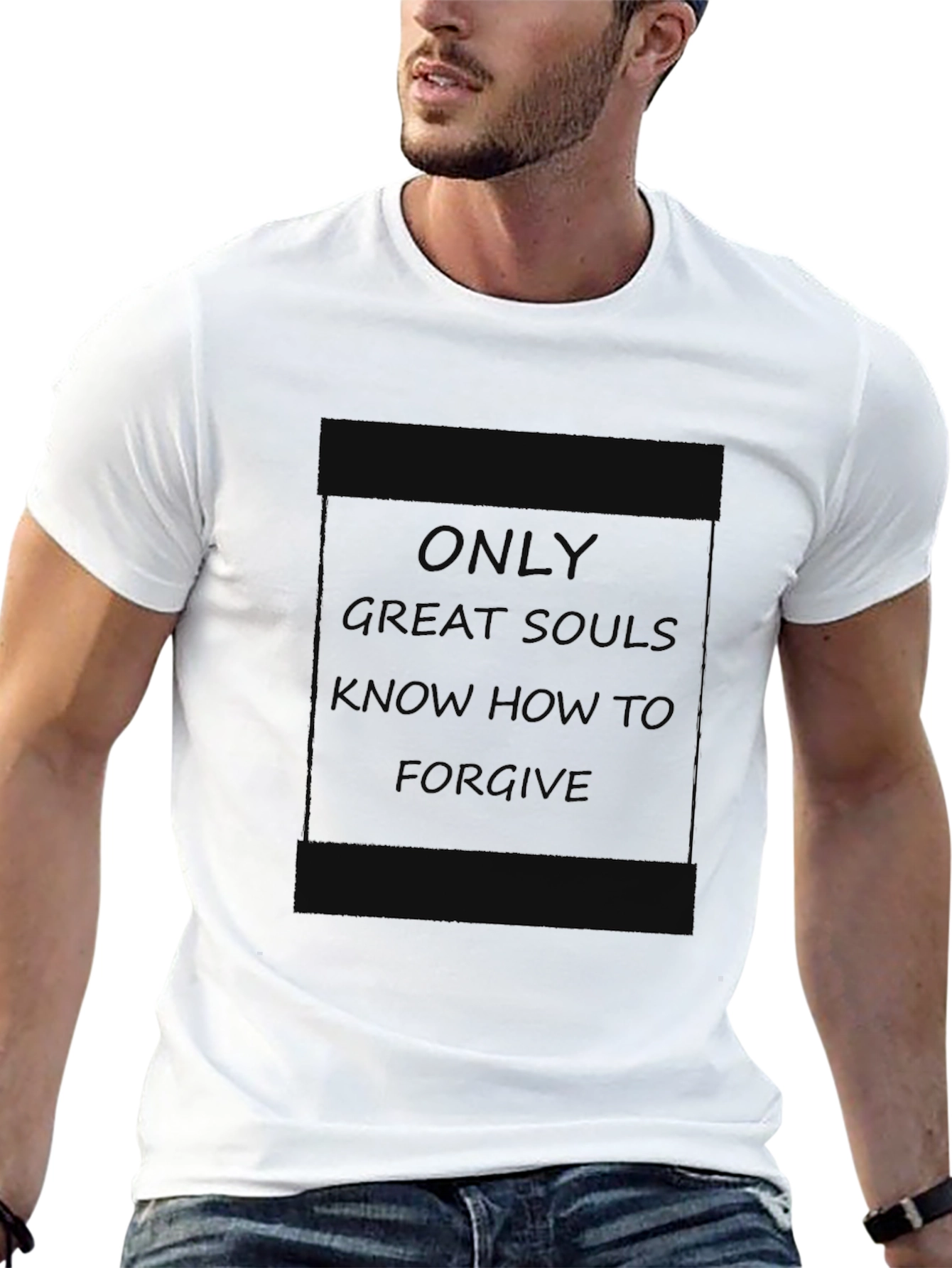 Black Great Souls T-Shirt - Forgive Design - Black Cotton Tee view 13