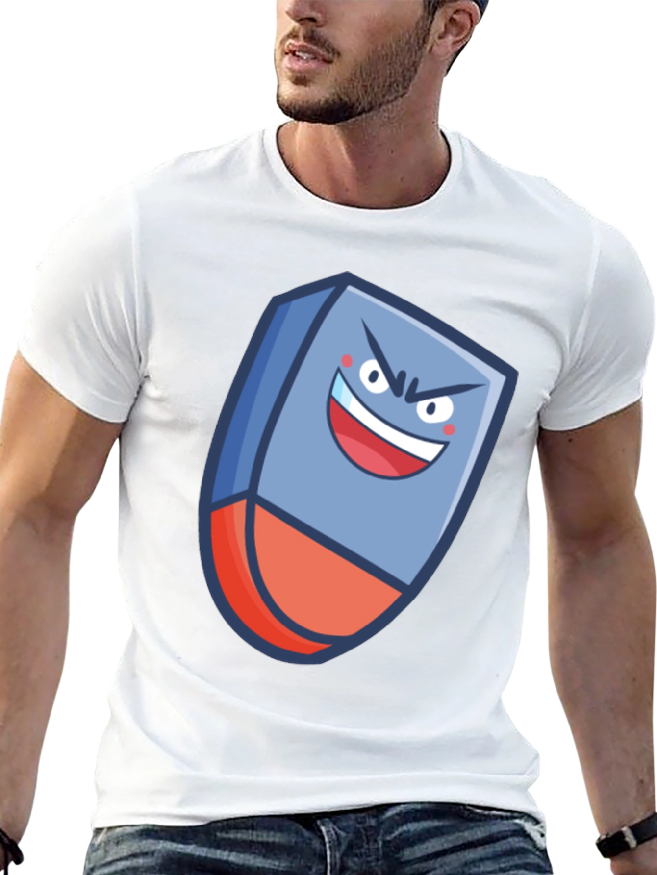 Black Men's Cartoon Eraser Graphic Black T-Shirt view 13