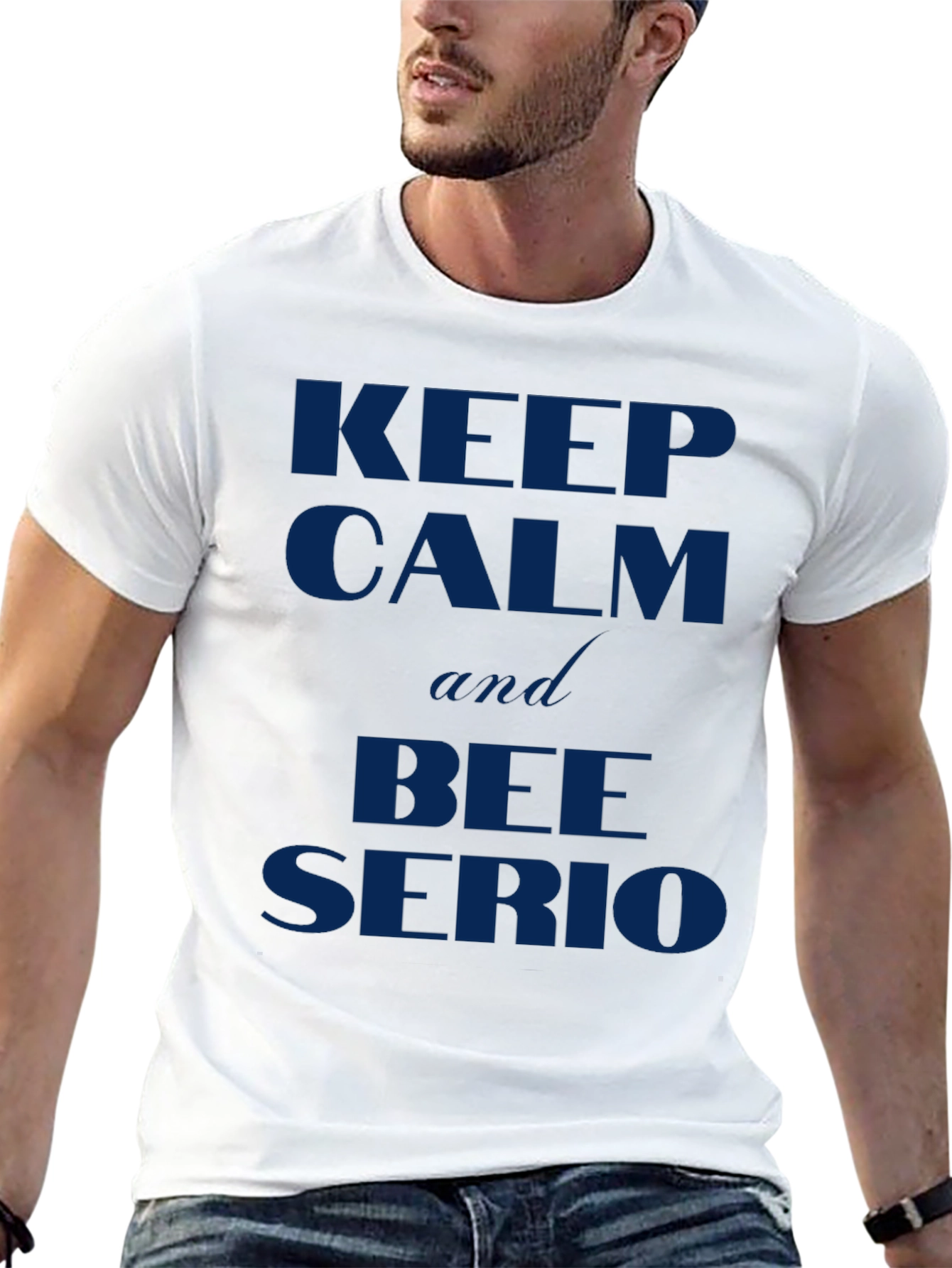 Black Keep Calm and Bee Serio T-Shirt - Men's Graphic Tee view 13