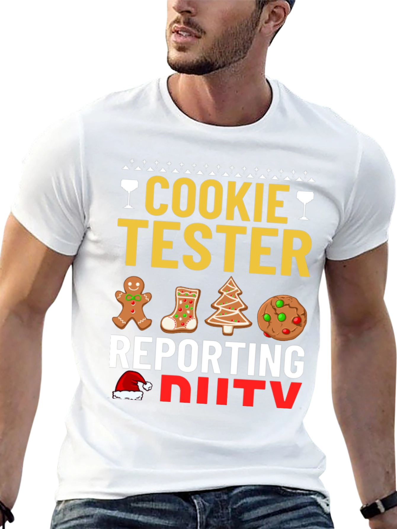 Black Cookie Tester Reporting for Duty Christmas T-Shirt view 13