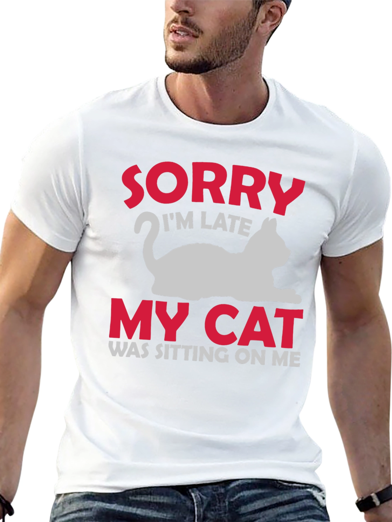 Black Sorry I'm Late My Cat T-Shirt view 13