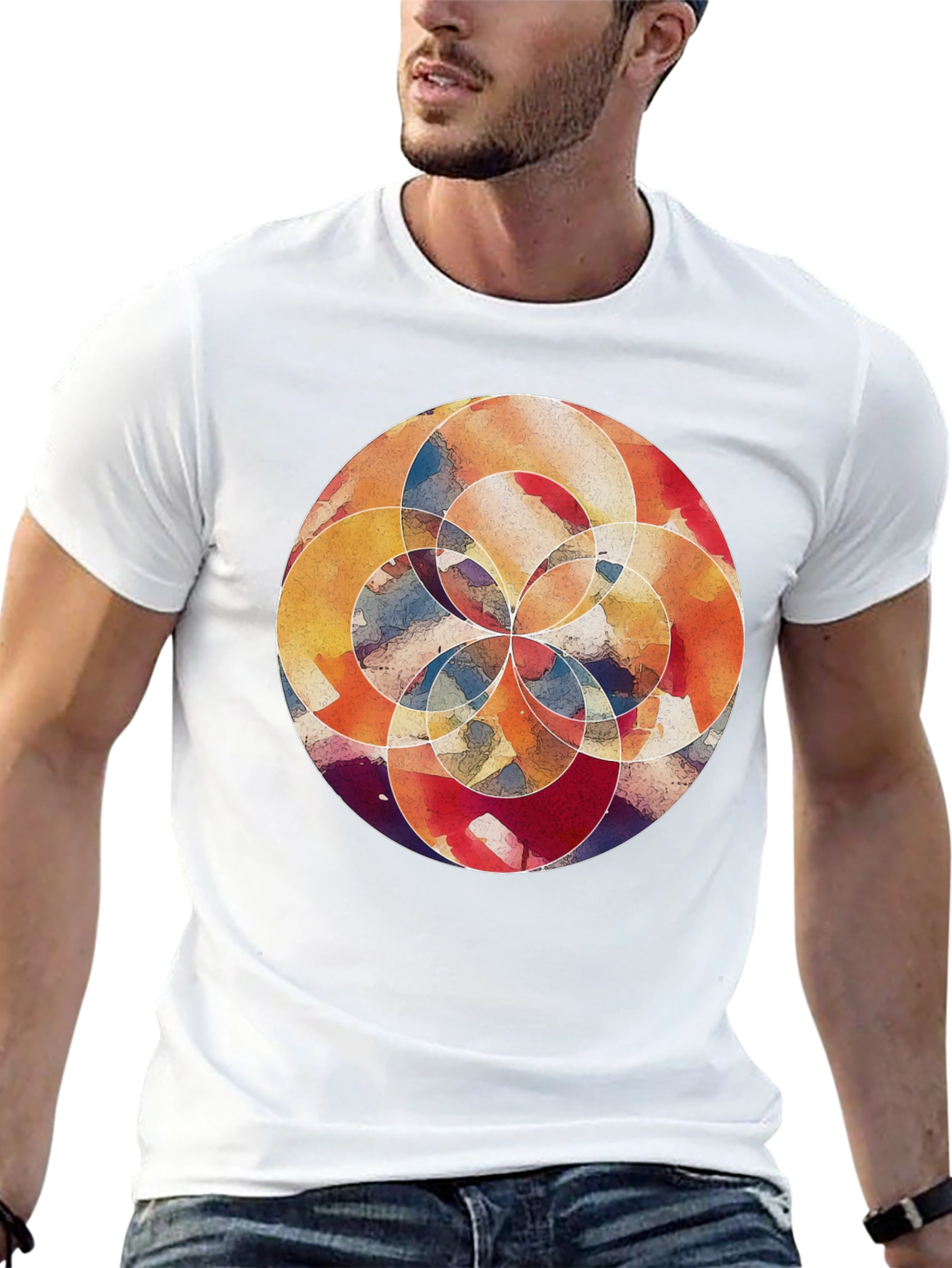Black Abstract Watercolor Circle Graphic T-Shirt view 13