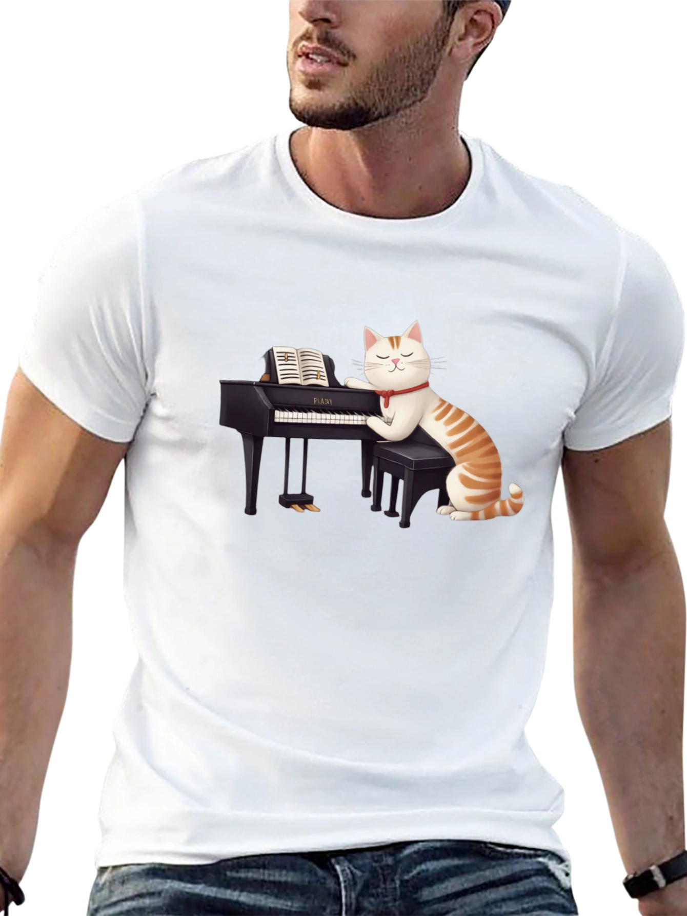 Black Cat Playing Piano T-Shirt - Unique Graphic Tee view 13