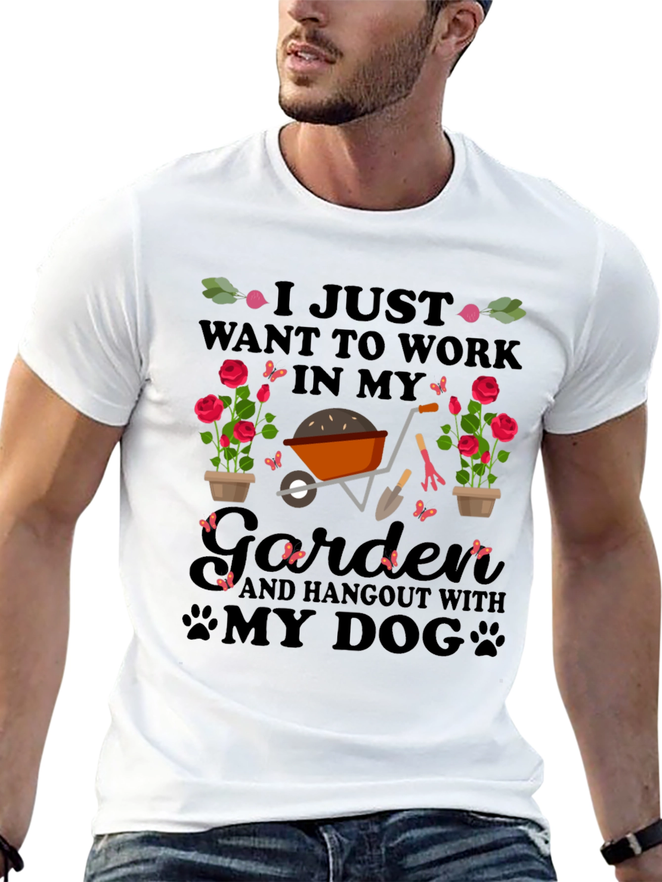 Black Gardener & Dog T-Shirt: I Just Want to Work in My Garden view 13