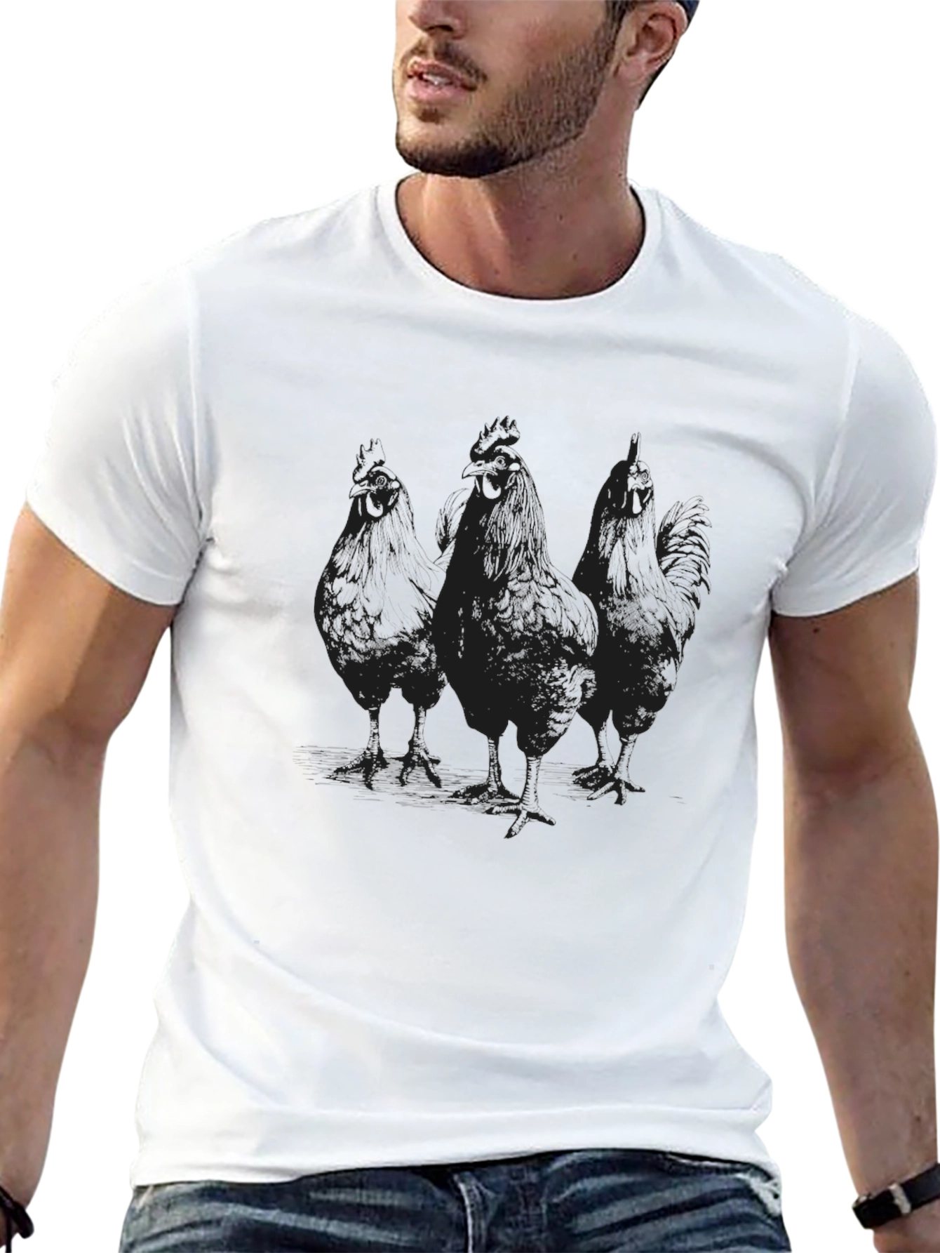 Black Men's Black Chicken Graphic T-Shirt view 13