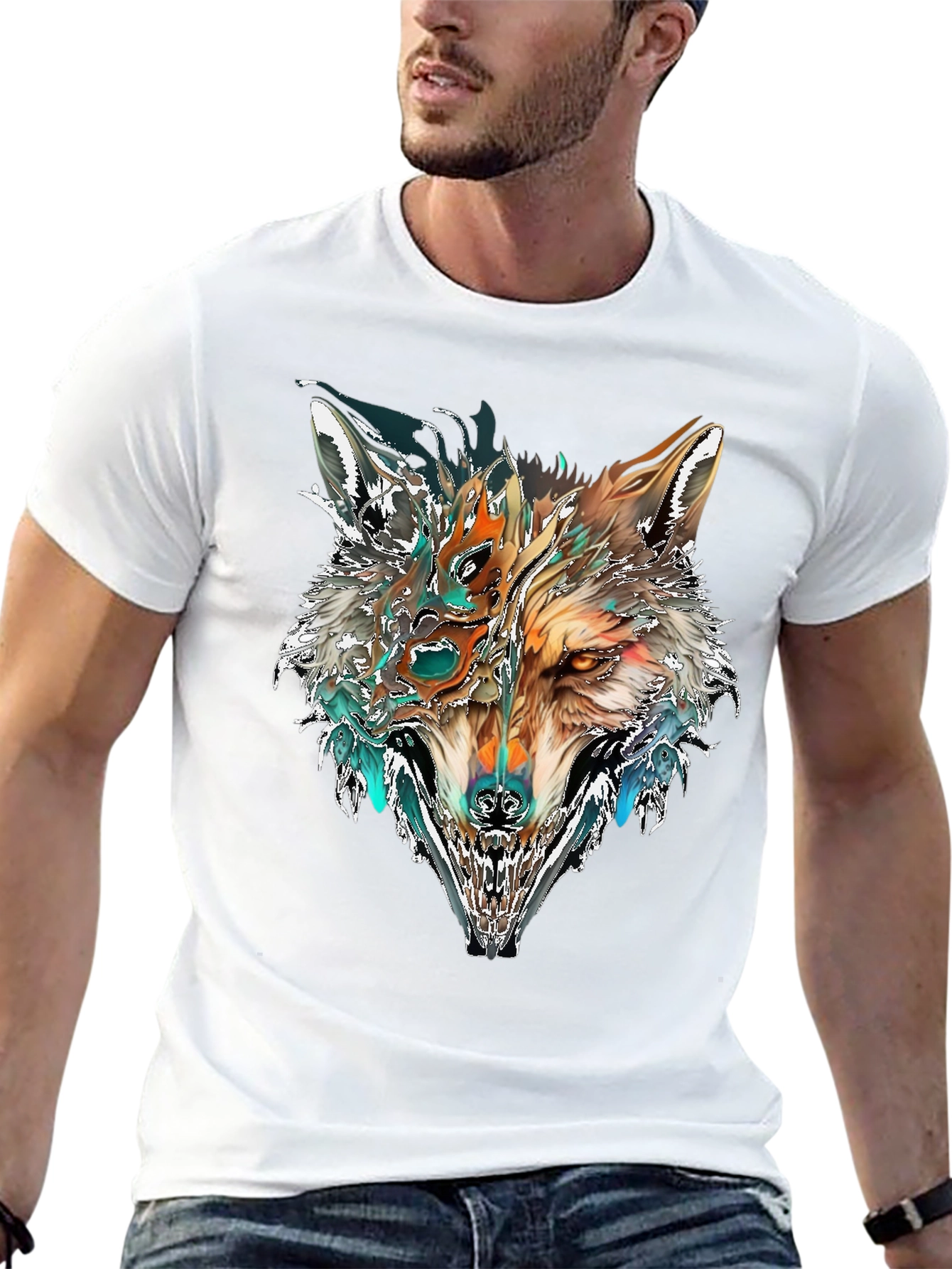 Black Abstract Wolf Graphic T-Shirt - Black view 13