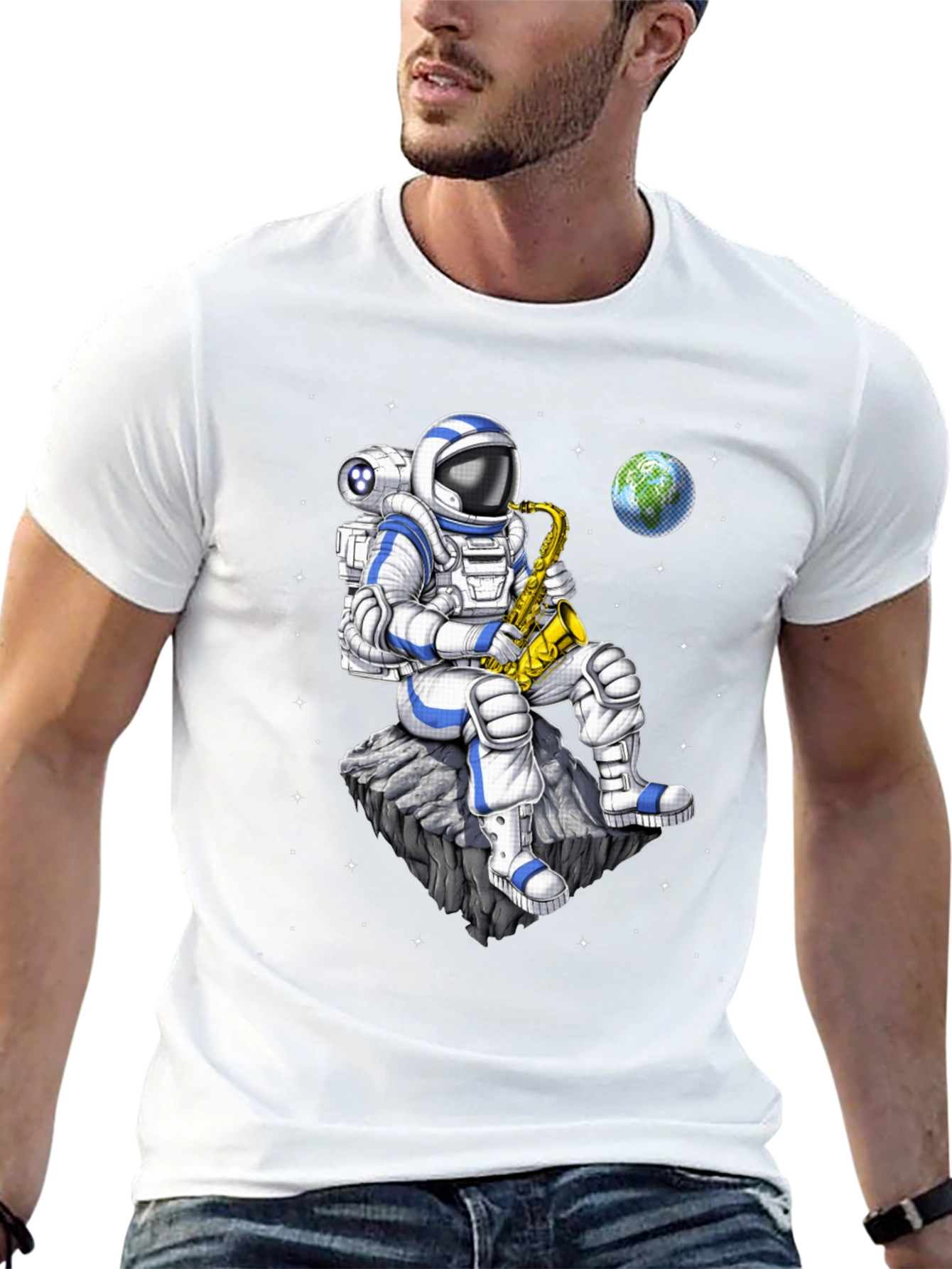 Black Astronaut Saxophone T-Shirt: Space Musician Tee view 13