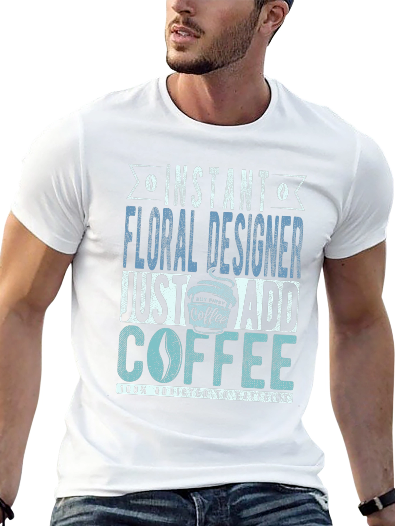 Black Instant Floral Designer Add Coffee T-Shirt view 13