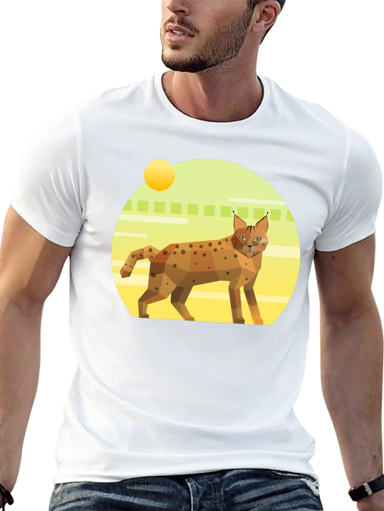 Black Geometric Lynx T-Shirt - Cool Cat Graphic Tee view 13