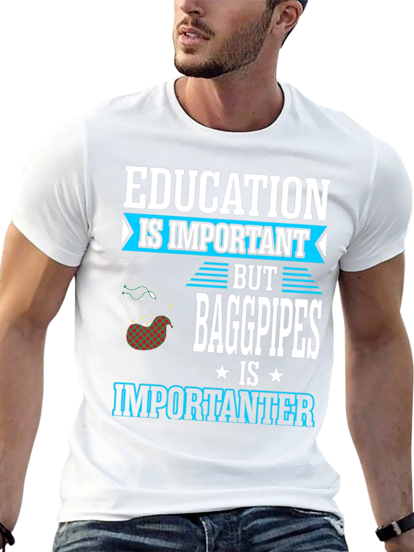 Black Education vs Bagpipes T-Shirt - Importanter Funny Tee view 13