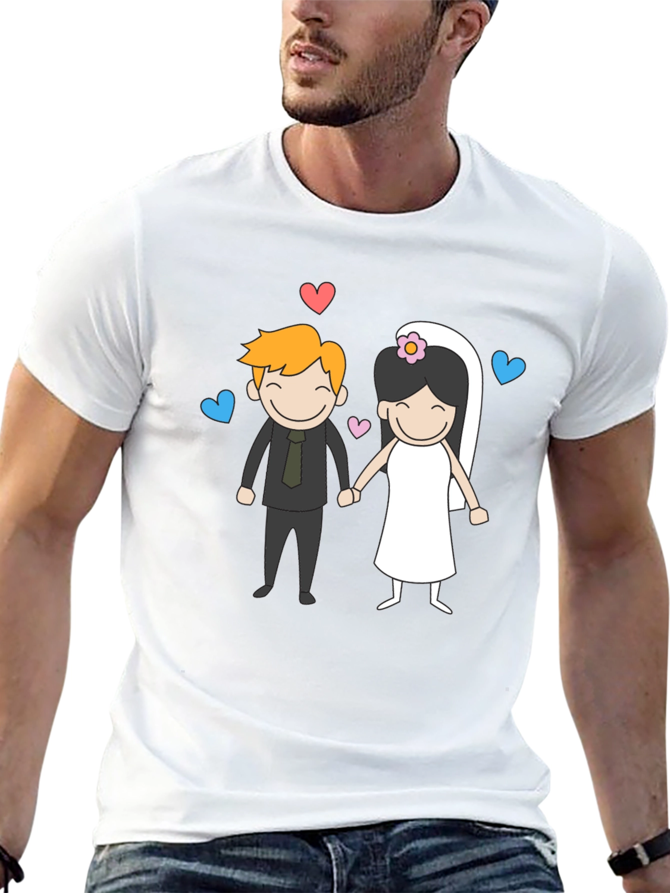 Black Cartoon Wedding Couple Graphic Tee - Black view 13