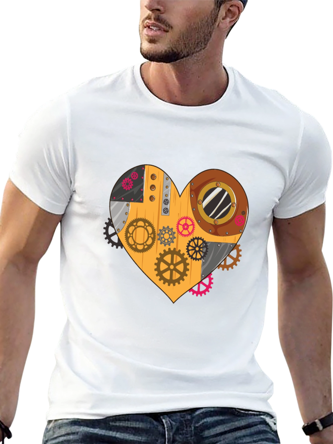 Black Steampunk Heart Gear T-Shirt - Unique Design view 13