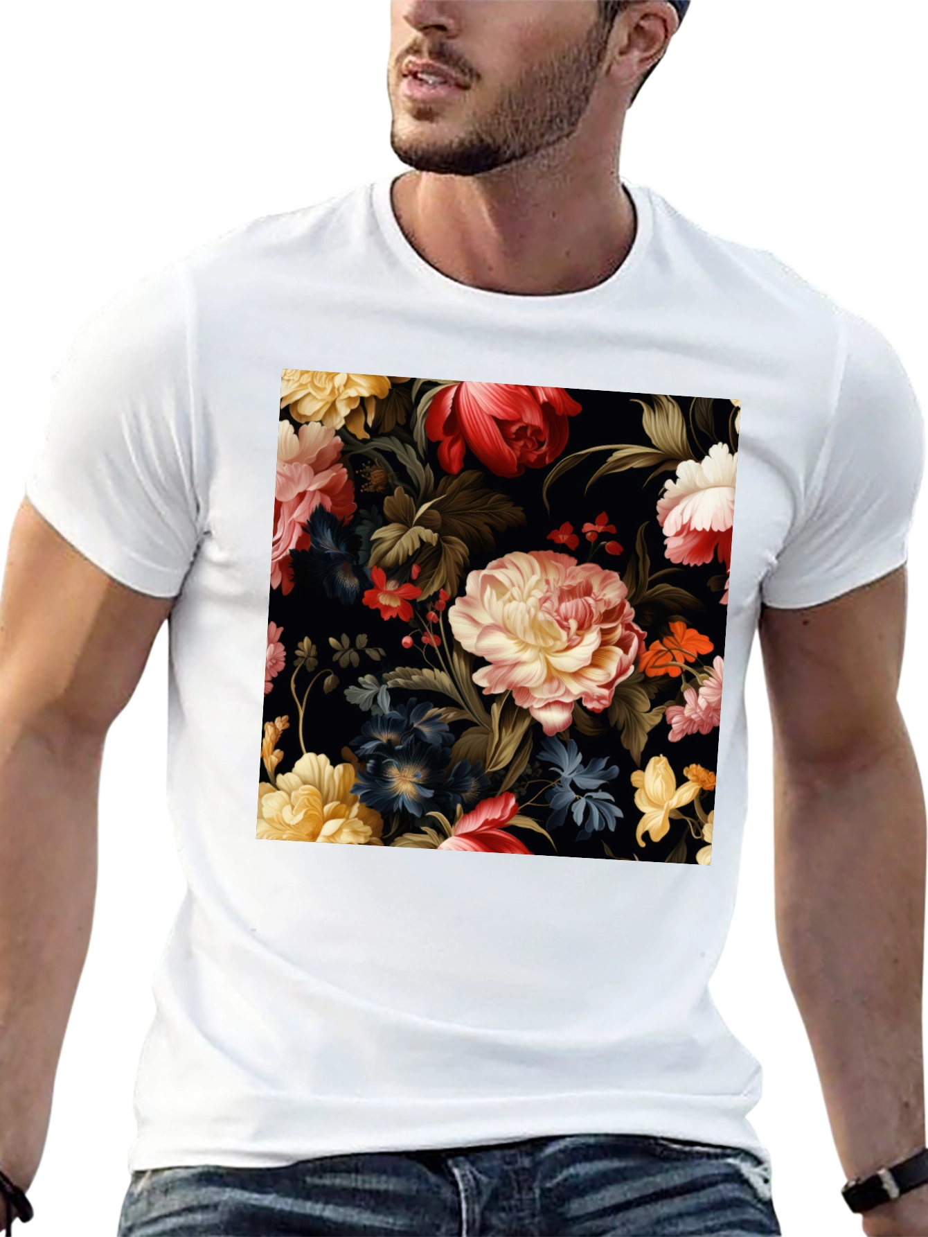 Black Floral Pattern Black T-Shirt view 13