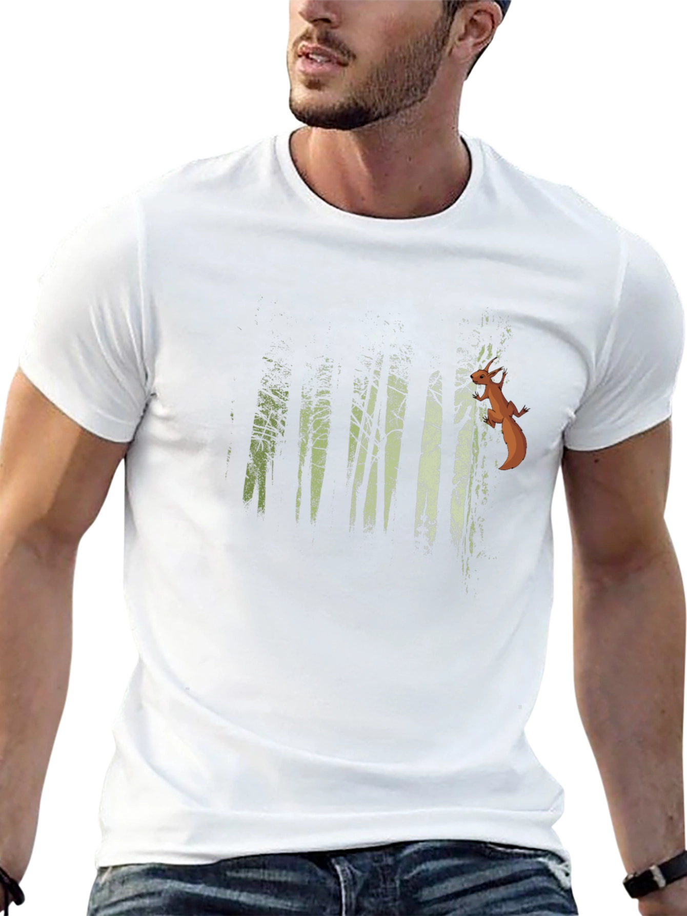 Black Nature Forest Squirrel Graphic T-Shirt view 13