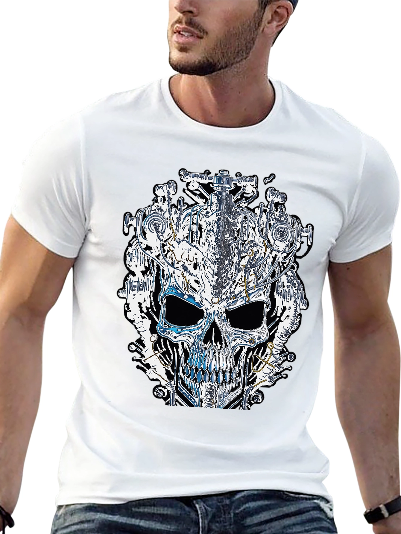 Black Steampunk Skull Graphic Tee view 13
