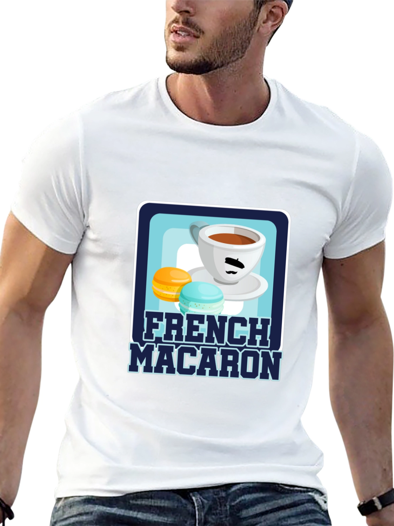 Black French Macaron T-Shirt | Coffee & Dessert Graphic Tee view 13