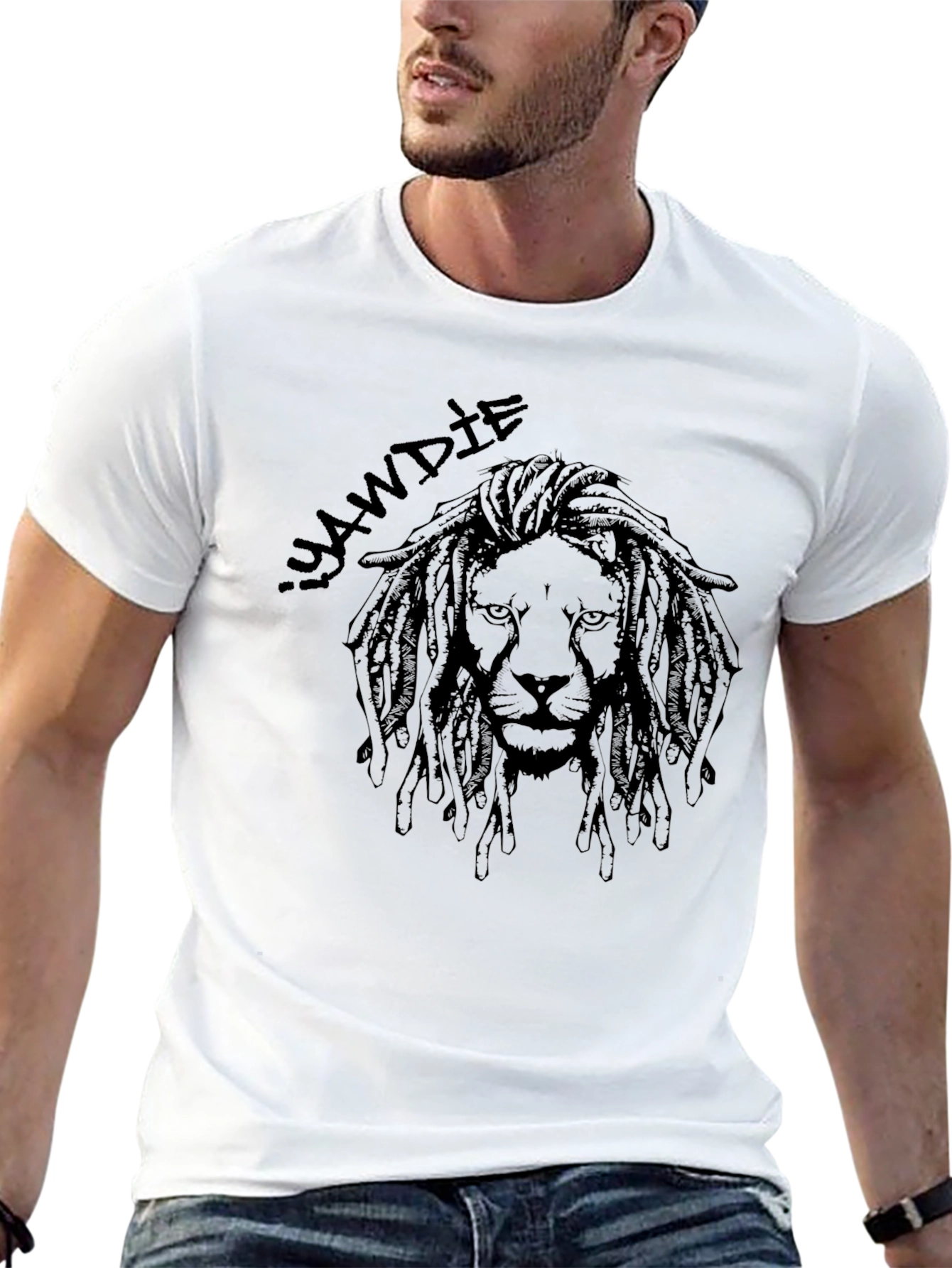 Black Lion Dreadlocks Graphic Print Black T-Shirt view 13