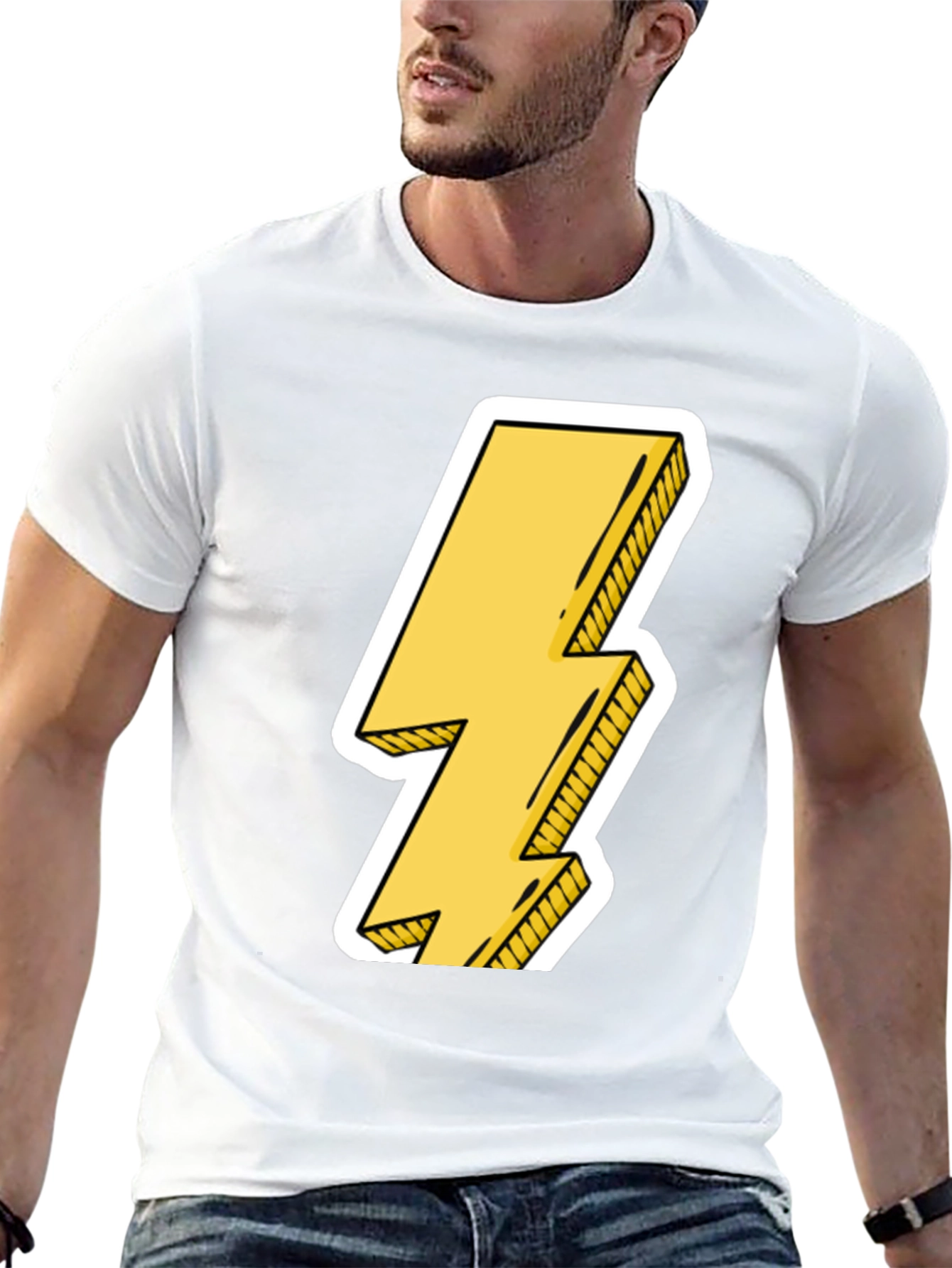 Black Lightning Bolt Graphic Tee - Black Cotton Casual T-Shirt view 13