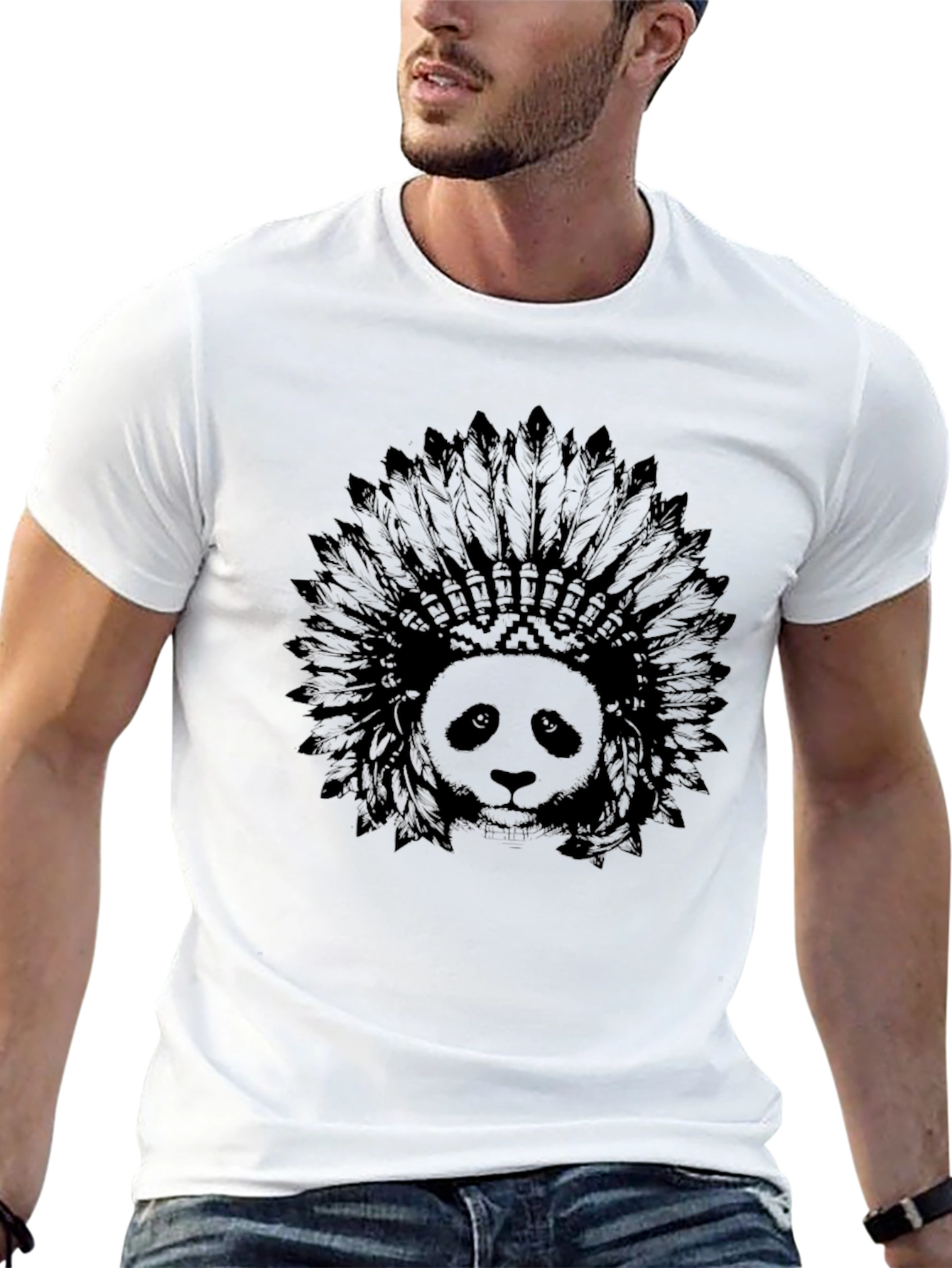 Black Panda Headdress Black T-Shirt - Graphic Tee view 13