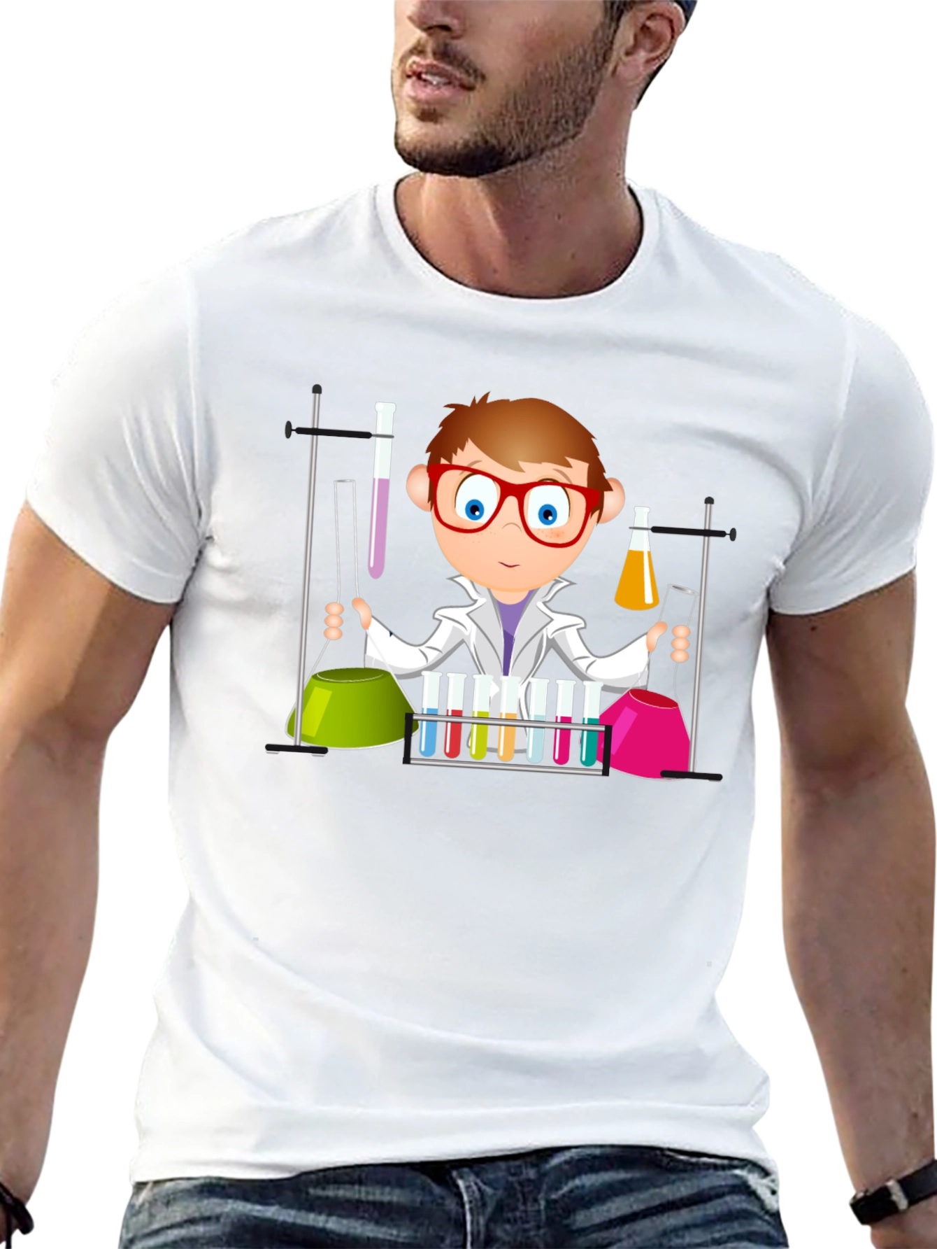 Black Scientist Cartoon Graphic T-Shirt - Black view 13