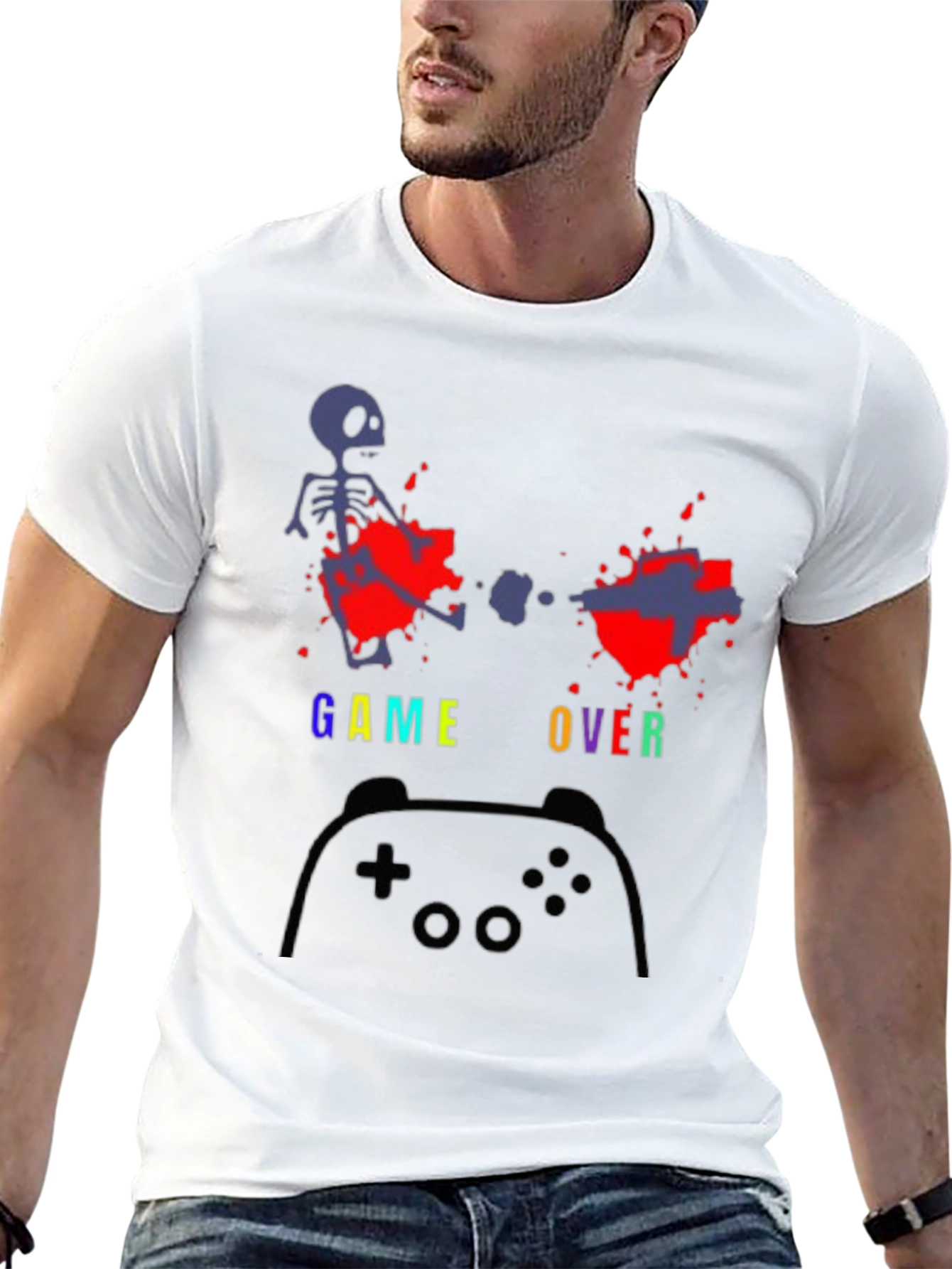 Black Game Over T-Shirt - Gamer Skeleton Tee view 13