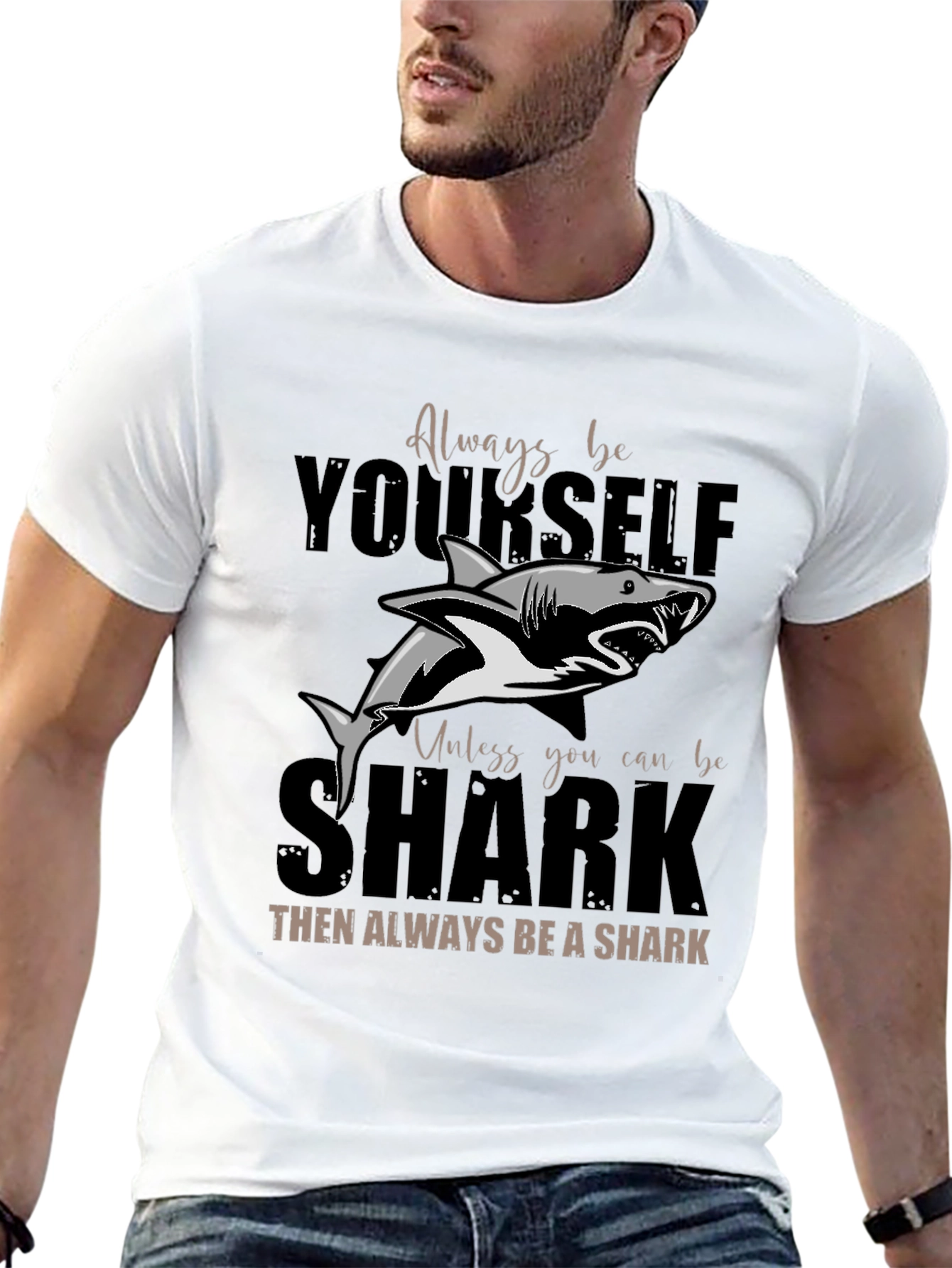 Black Always Be Yourself Shark T-Shirt - Unique Graphic Tee view 13