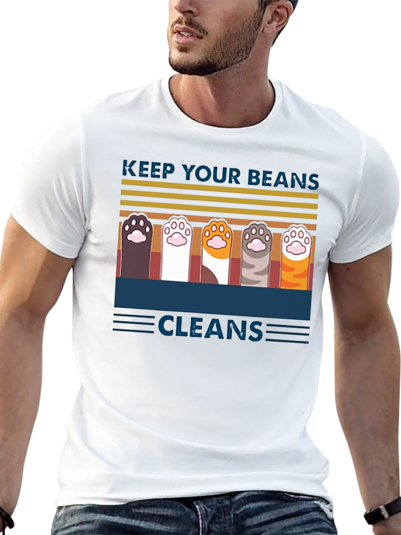 Black Keep Your Beans Clean T-Shirt | Cute Cat Paw Design view 13
